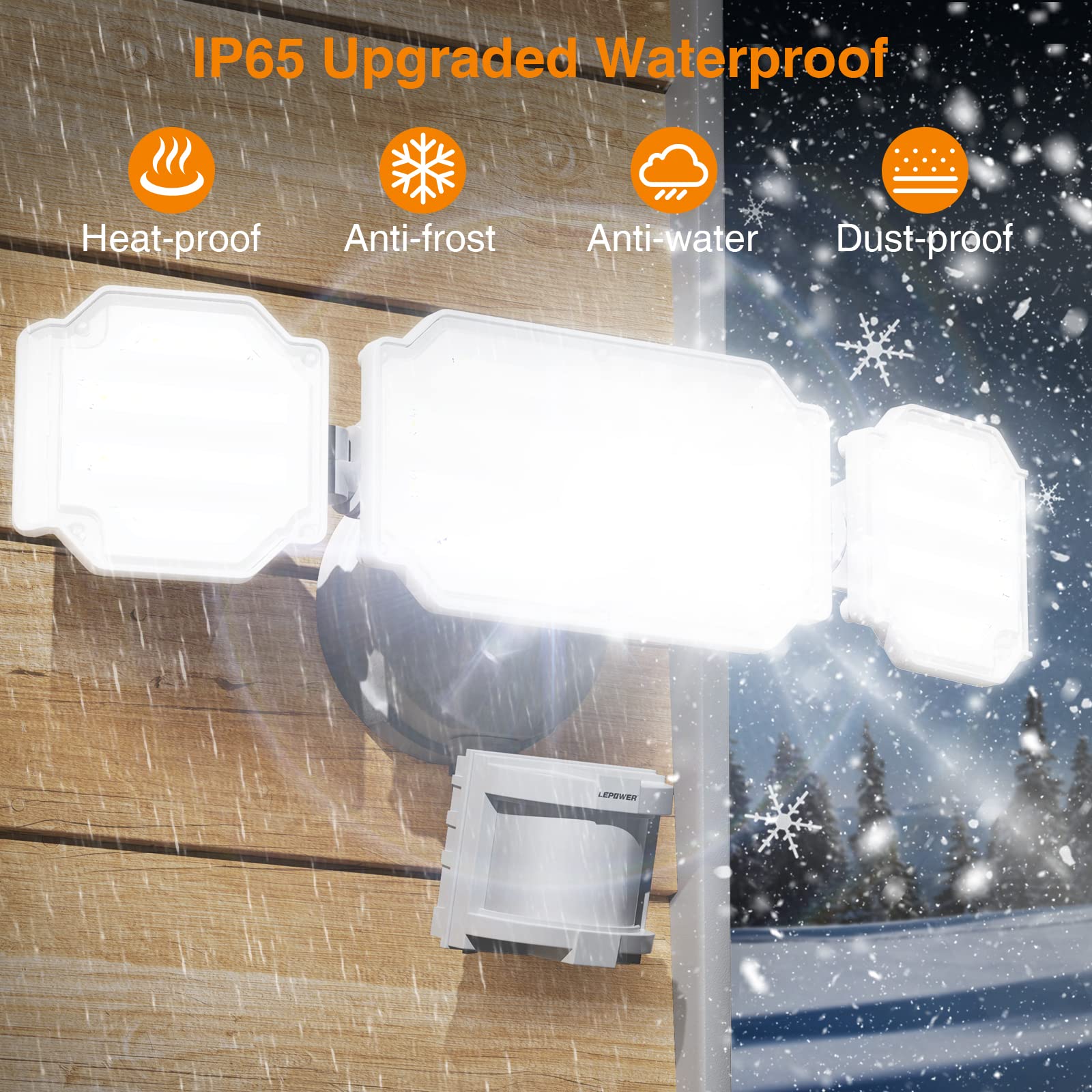 Lepower 48W Led Security Lights, 5200Lm Motion Sensor Flood Lights Outdoor, Motion Detector Flood Light With Adjustable 72Ft &Ti