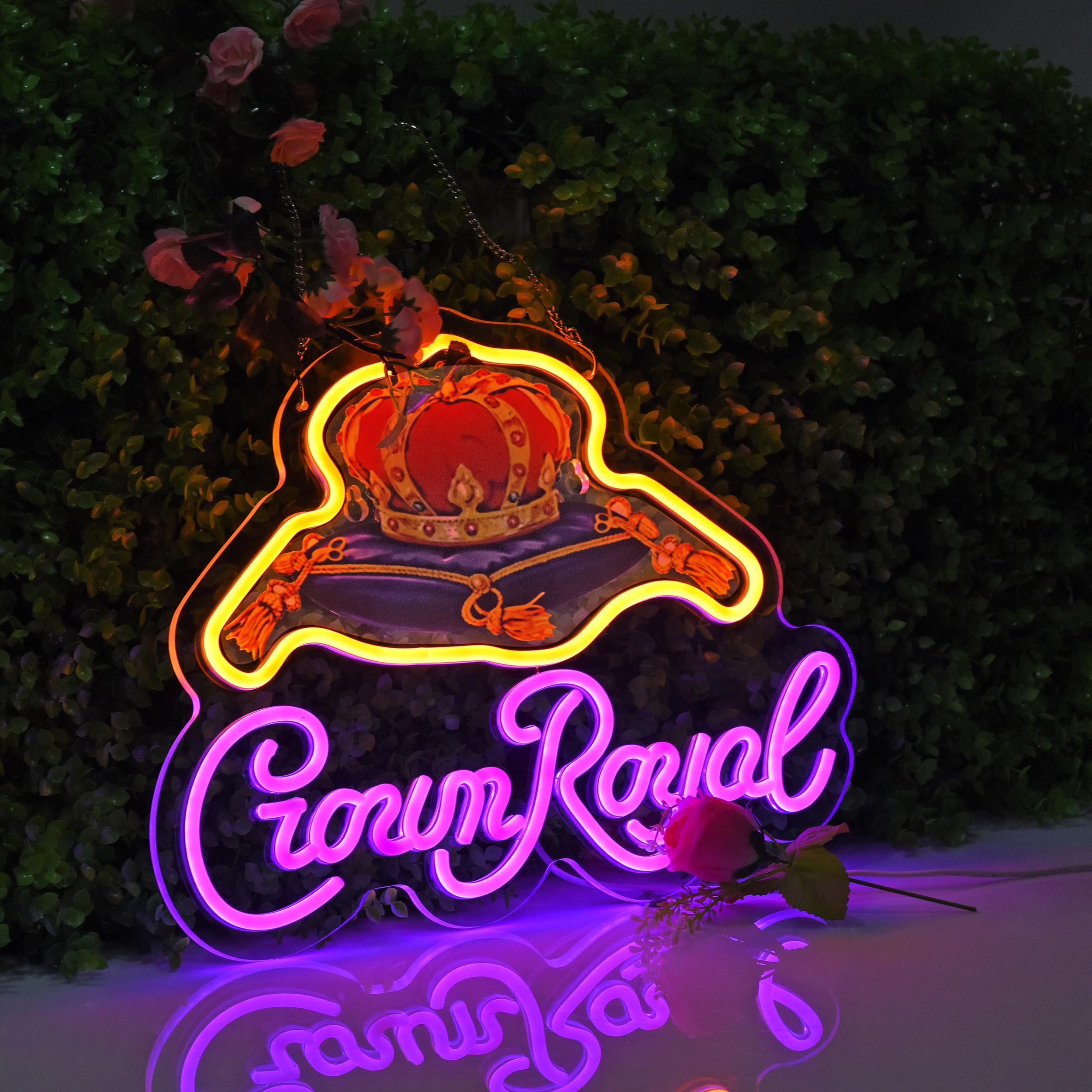 Yooyneon LED Neon Sign Crown Art Wall Décor Light, 17x13 inches, Yellow+Purple, Dimmer for Home Bar and Man Cave