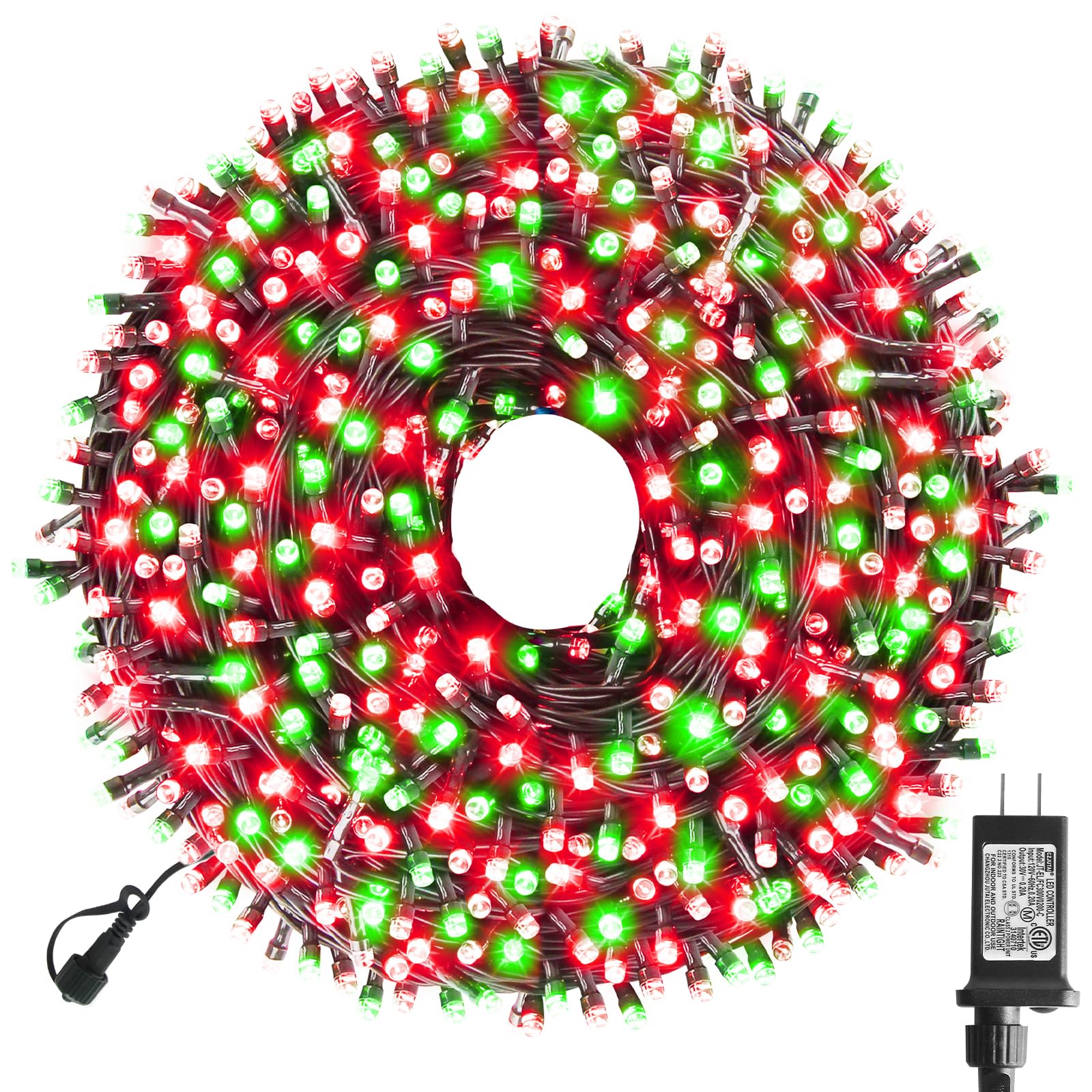 XTF2015 Christmas String Lights  105ft 300 LED Christmas Lights 8 Modes Memory Function & Timer- UL Certified - Outdoor Indoor Christma s Fairy Lights for Tree  Garden  Party  Wedding(Red + Green)