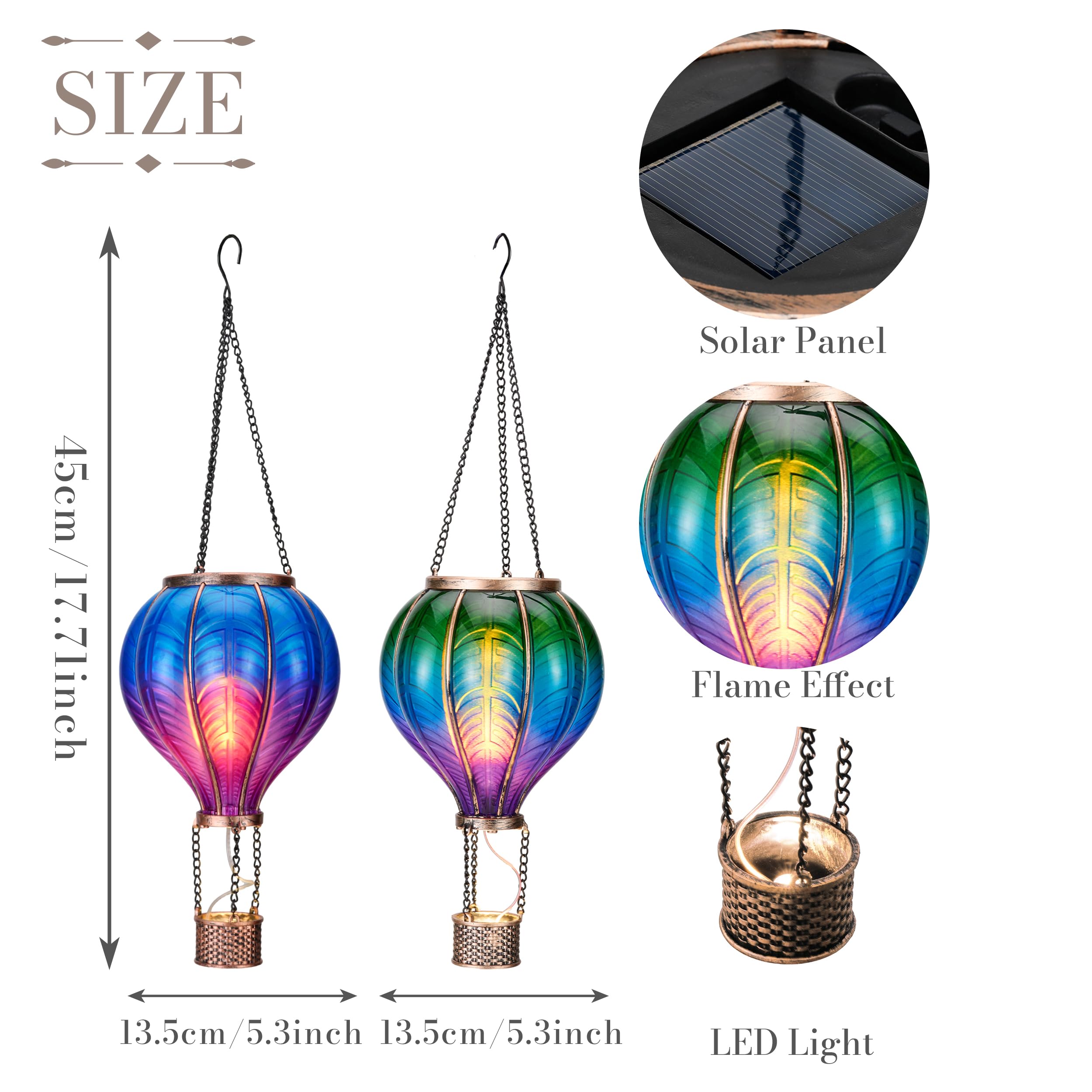 Teresa'S Collections 2 Pack Hanging Solar Lantern Outdoor Garden Decor For Valentine ,Waterproof Plastic Hot Air Balloon Green F