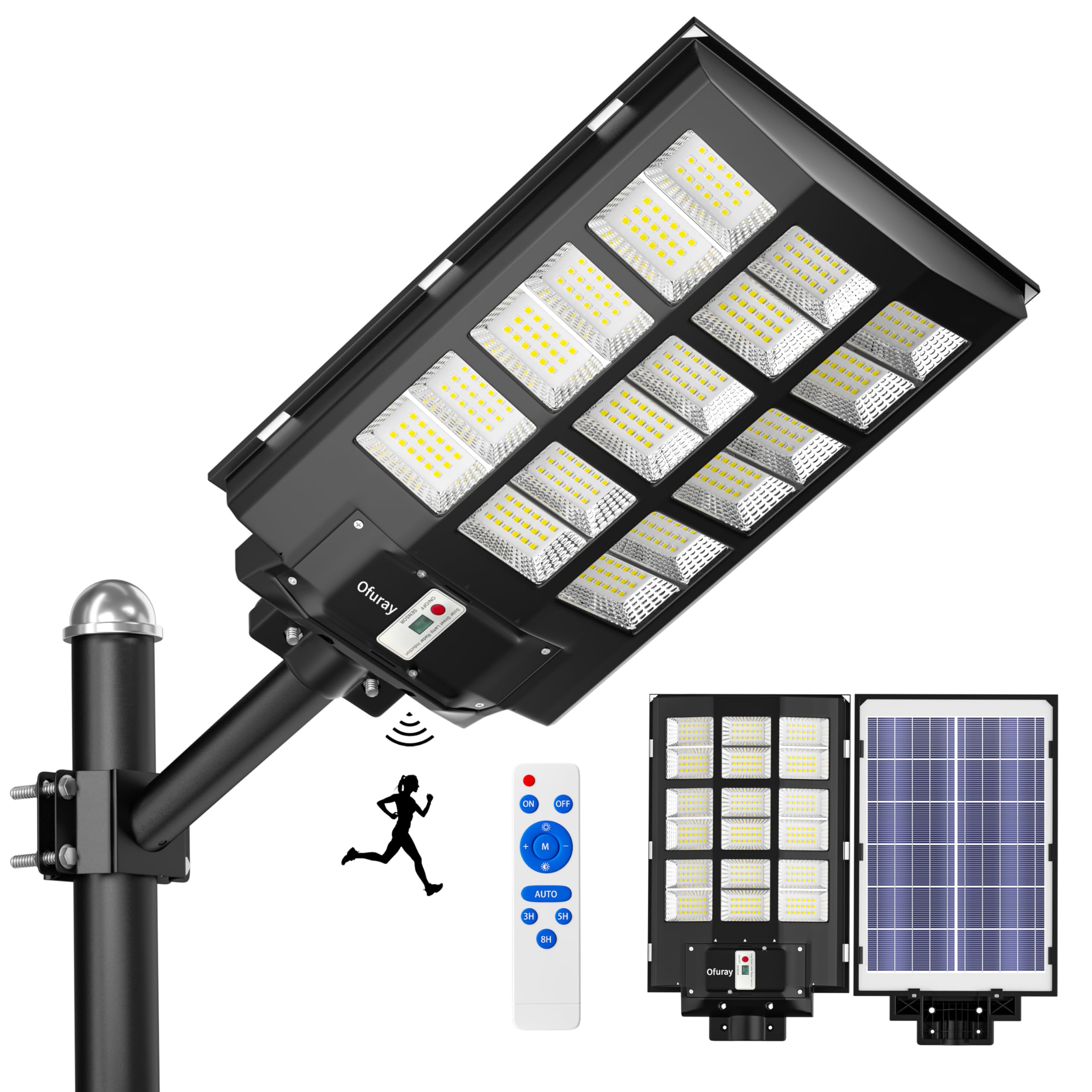 Ofuray Of-3600W Solar Street Lights Outdoor,218000Lm Solar Security Flood Lights Parking Lot Lights Commercial Dusk To Dawn, 6500K Waterproof Led With Remote Control Motion For Street,Court,Barn