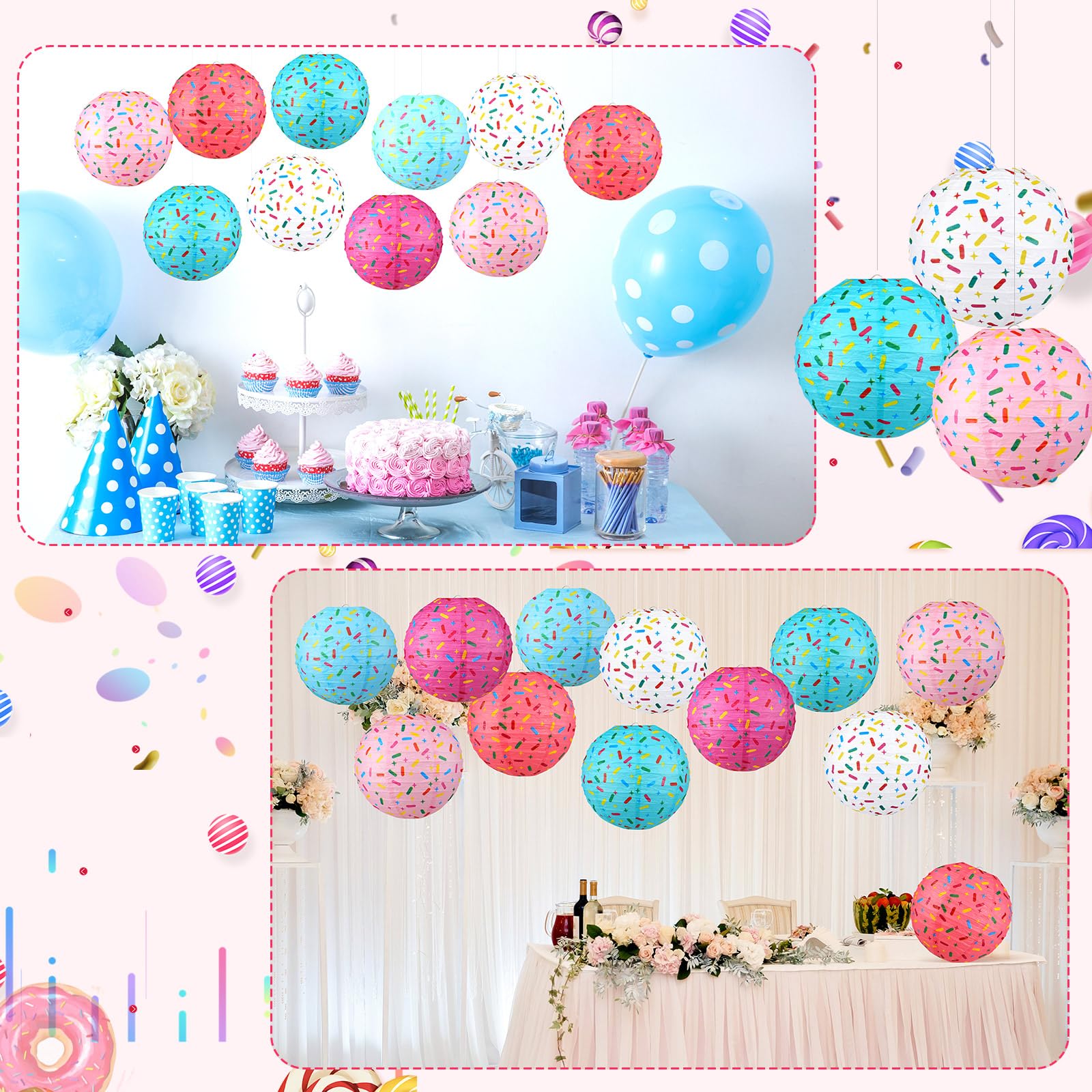 Panelee 12 Pcs Donut Paper Lanterns Party Decorations 8 Inch Hanging Round Paper Lanterns Hanging Paper Party Decorations For Ho
