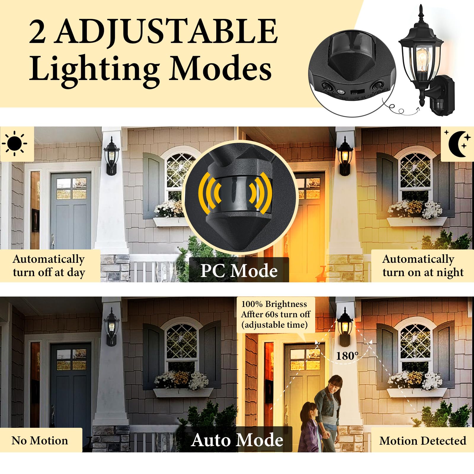 Odorpower Porch Lights Outdoor Motion Sensor Wall Sconce Anti-Rust Aluminum, Exterior Outdoor Wall Lights Dusk To Dawn Porch Lig