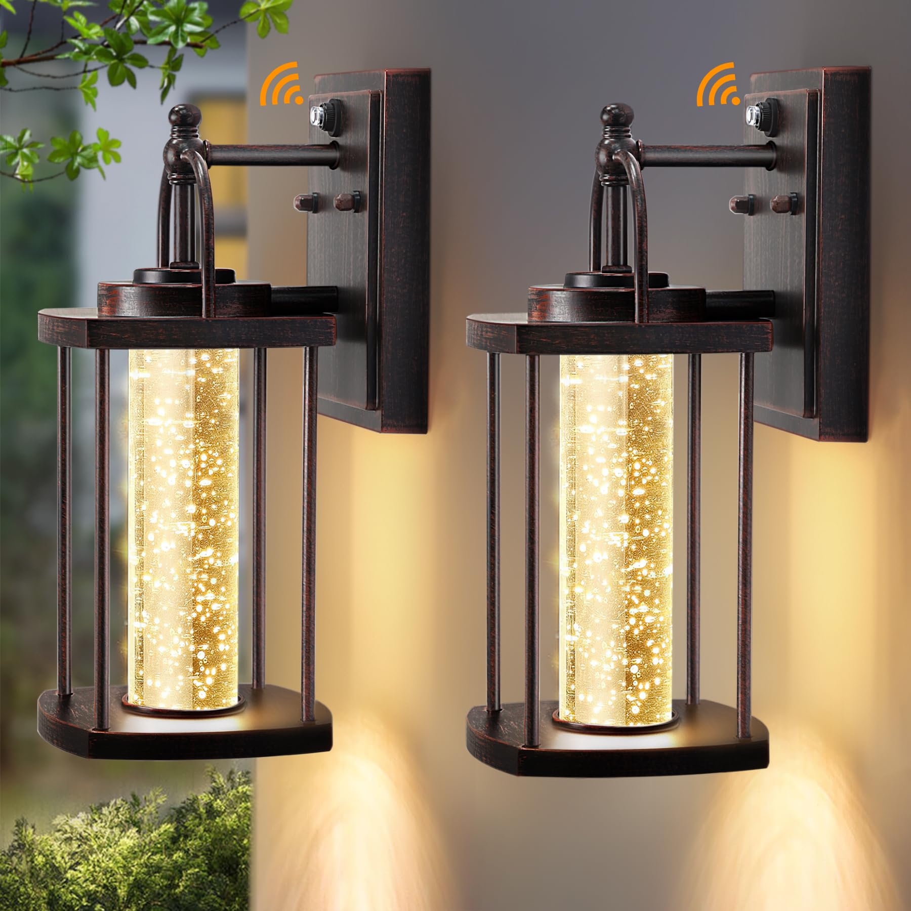 APOTO 2 Pack Dusk to Dawn Exterior Lighting Fixtures, 10W LED Modern Outdoor Wall Lights Sconce with Crystal Bubble Glass,Antiqu