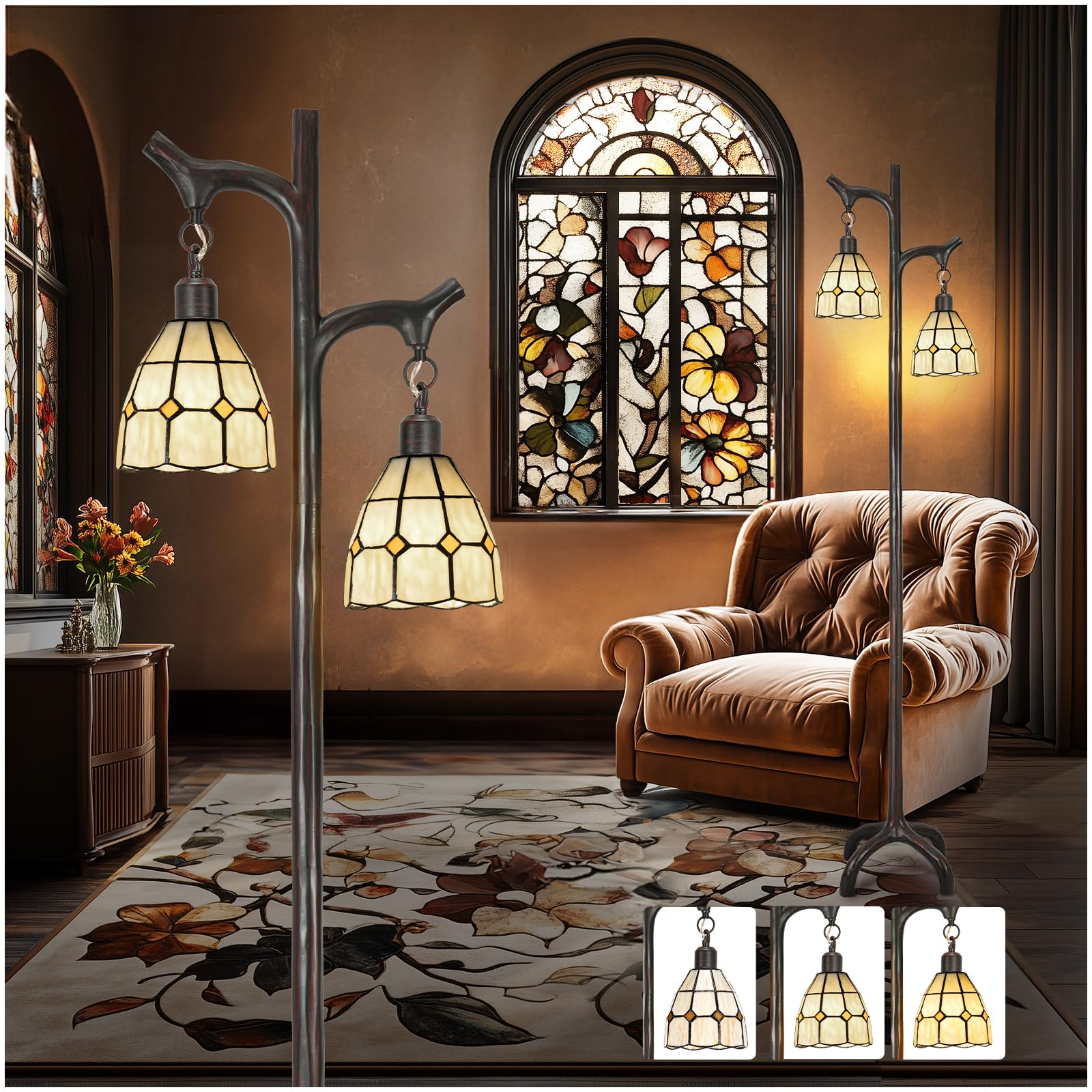68'' Tiffany Style Stained Glass Floor Lamp for Living Room,Modern Industrial Vintage Standing Floor Lamp for Bedroom,Stepless D