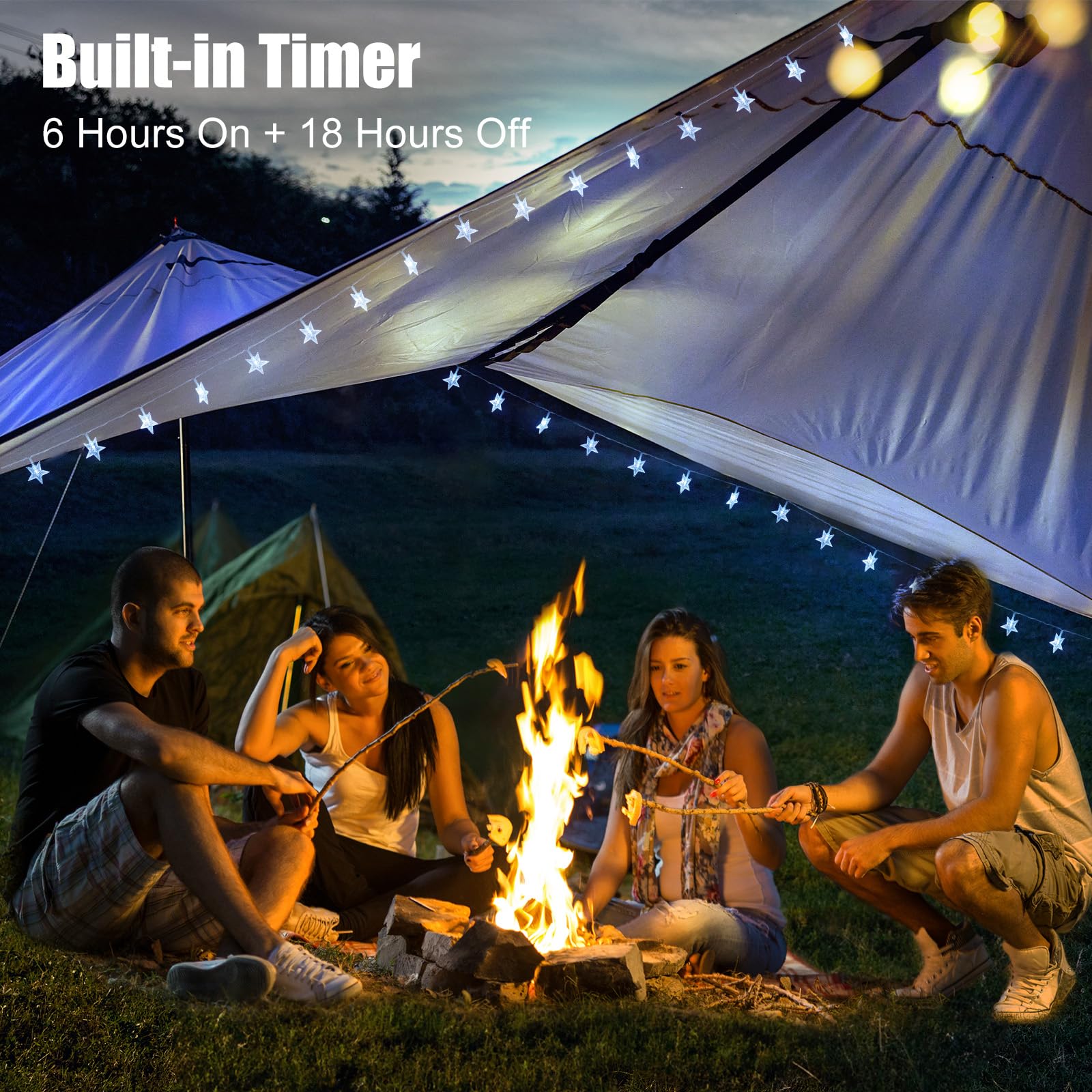 Brightown Star String Lights - 50 LED, Battery Operated, 17 ft, 2 Pack, Waterproof, White, Remote & Timer, 8 Modes