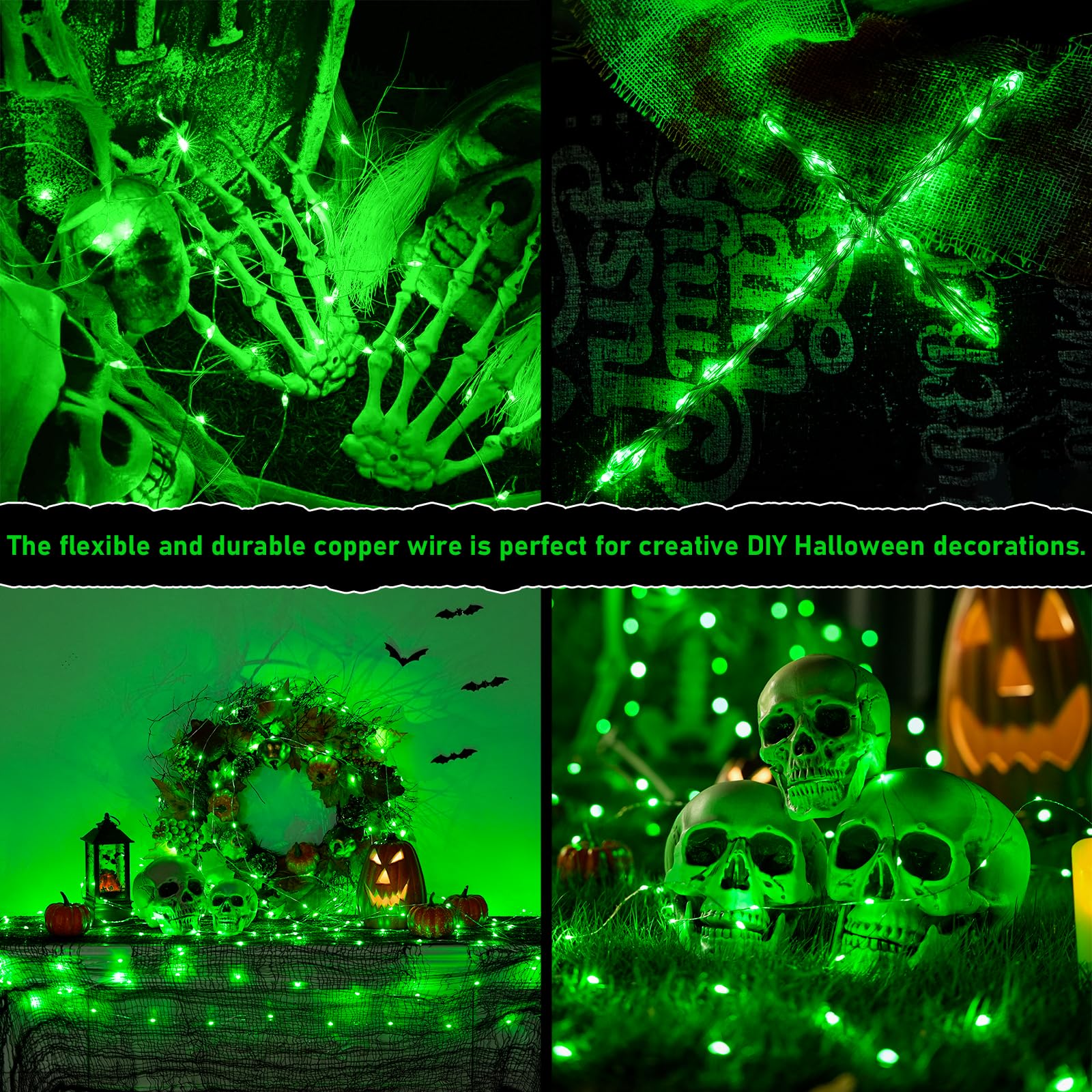 JMEXSUSS 8 Pack 50 LED Green Fairy Lights - Battery Operated Twinkle Lights for Christmas Tree, Party, Garden, Patio Decorations