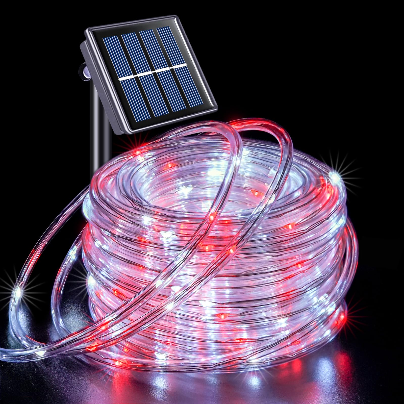 JMEXSUSS 200 LED Solar Christmas Rope Lights, 72ft IP 65 Outdoor Waterproof Christmas Rope Lights with 8 Modes, Red and White So