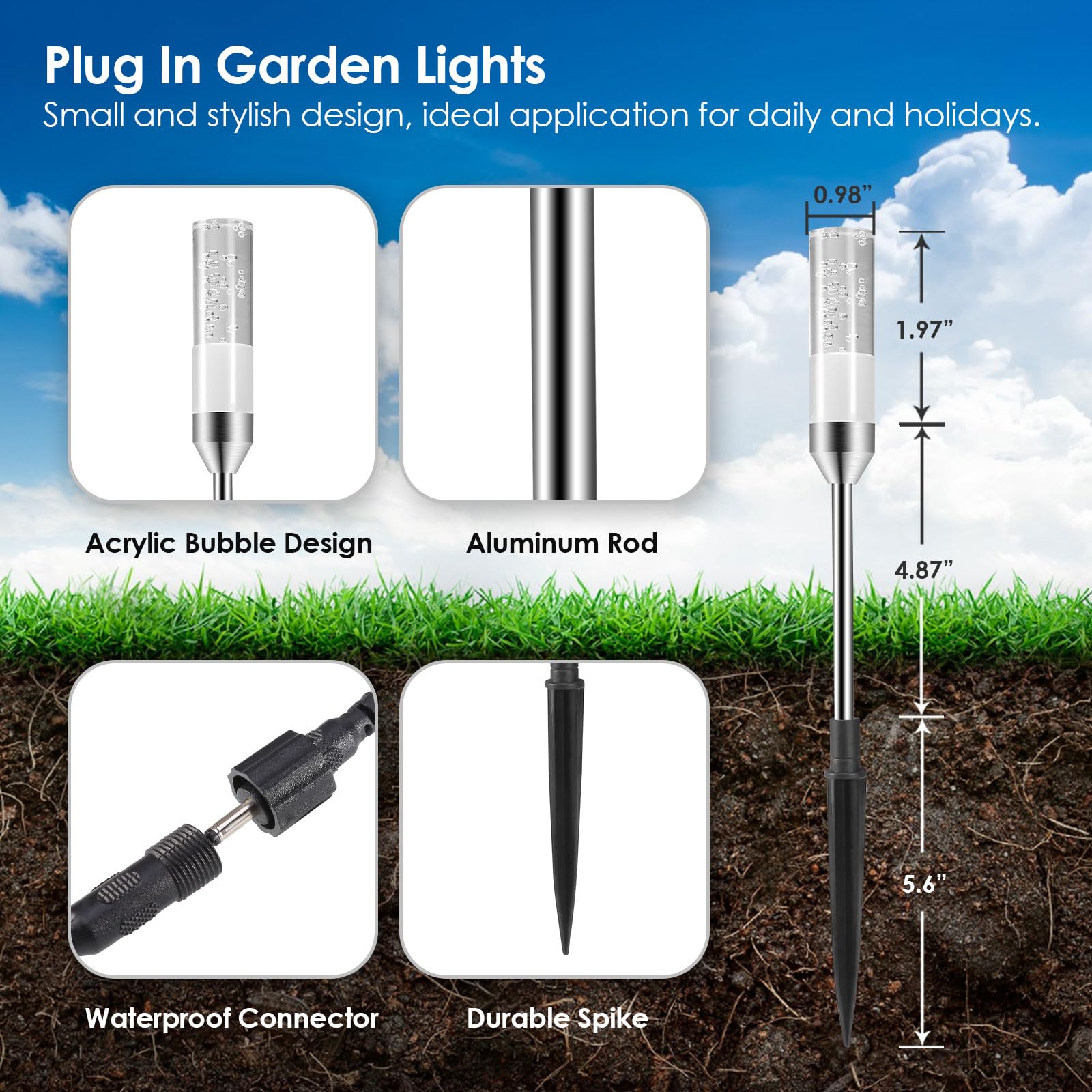B-right LED Pathway Lights - 6 Pcs 570 Lumens, IP65 Waterproof, Warm White 2700K, Low Voltage Outdoor Landscape Lighting