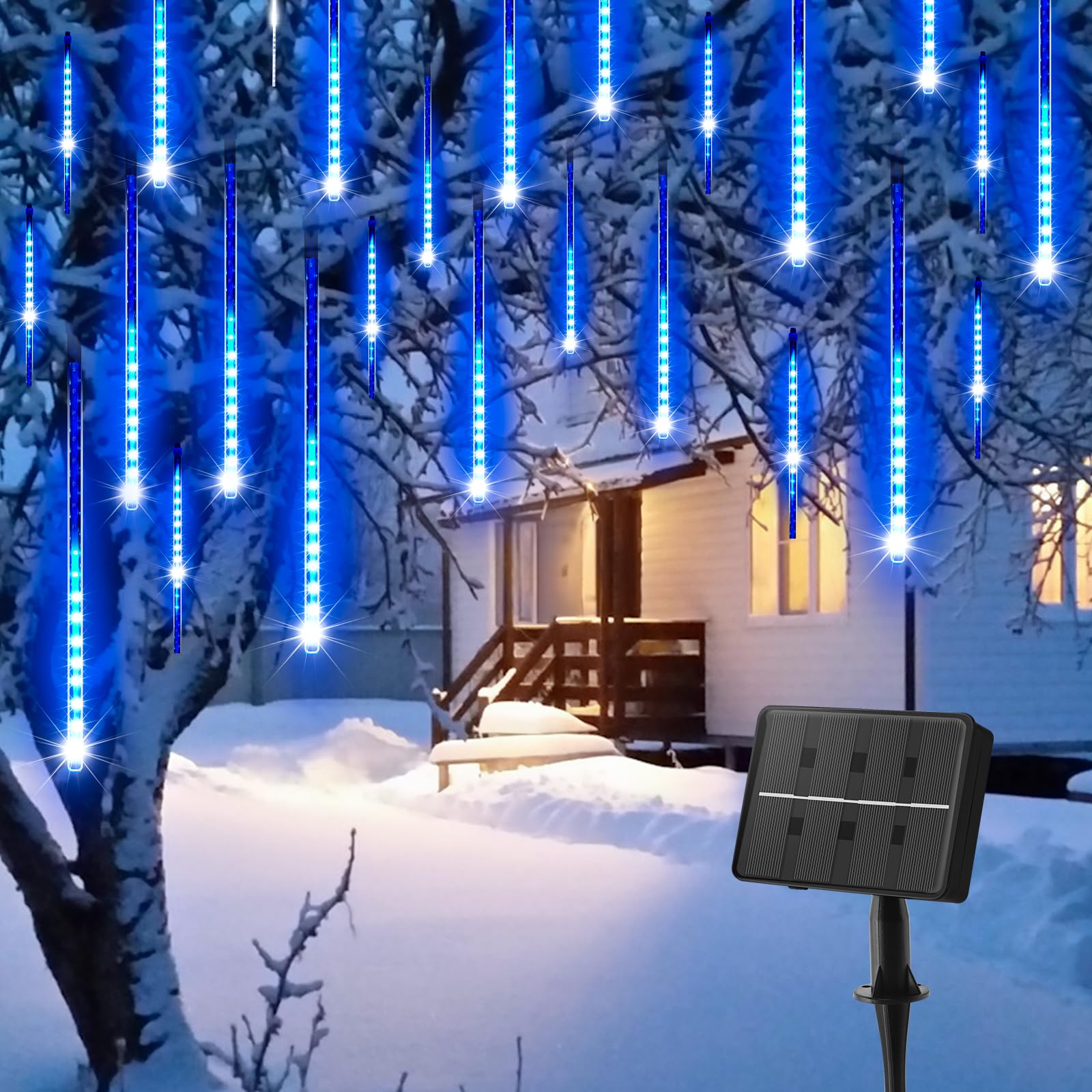 Minetom Solar Powered Meteor Shower Lights, 20 Tube 480 LED, 12 Inch, Outdoor Decoration, Blue