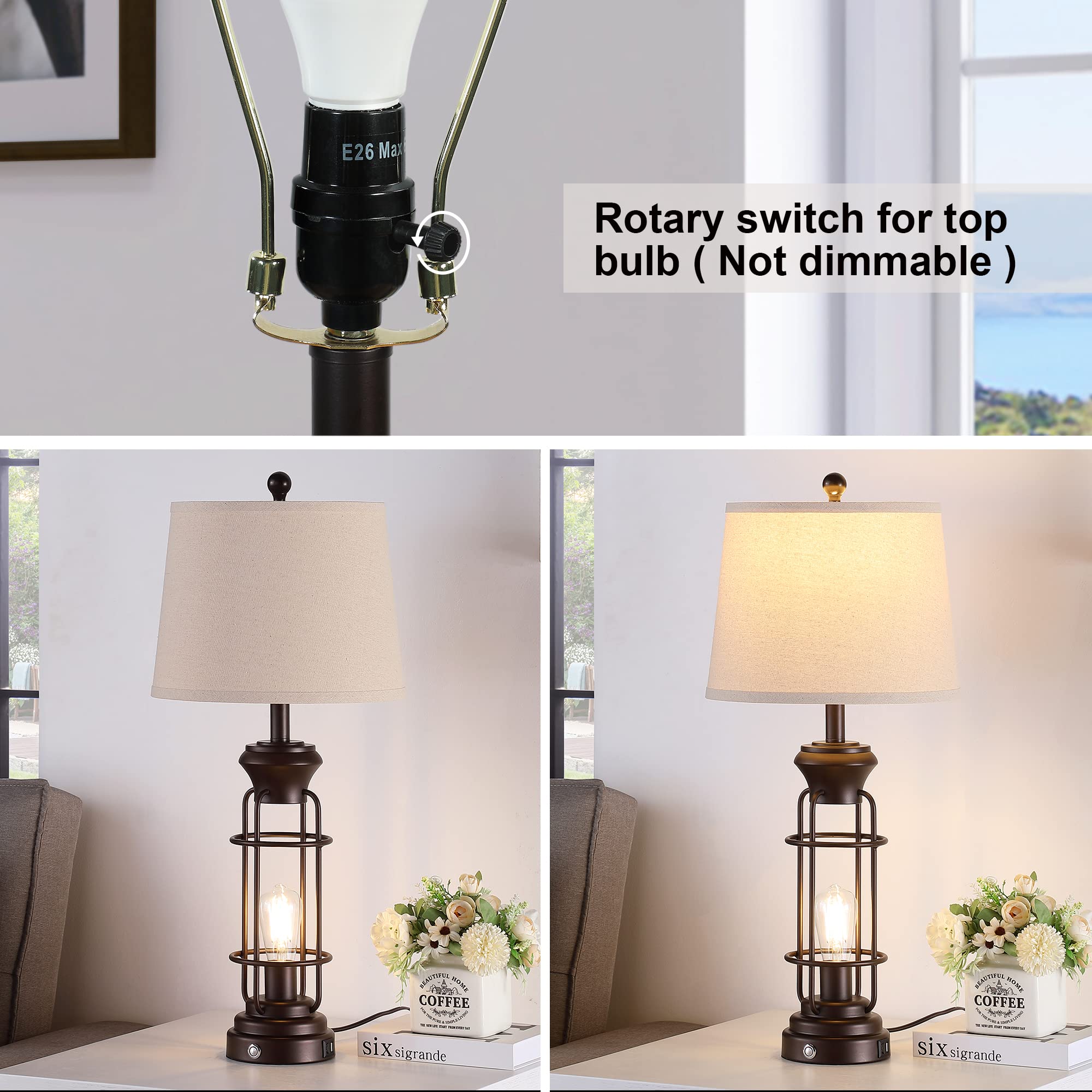 Bzzmmb 28.5'' Farmhouse Lamps For Bedrooms Set Of 2, Tall Table Lamps For Living Room With Dual Usb Charging Port, Oil Rubbed Br