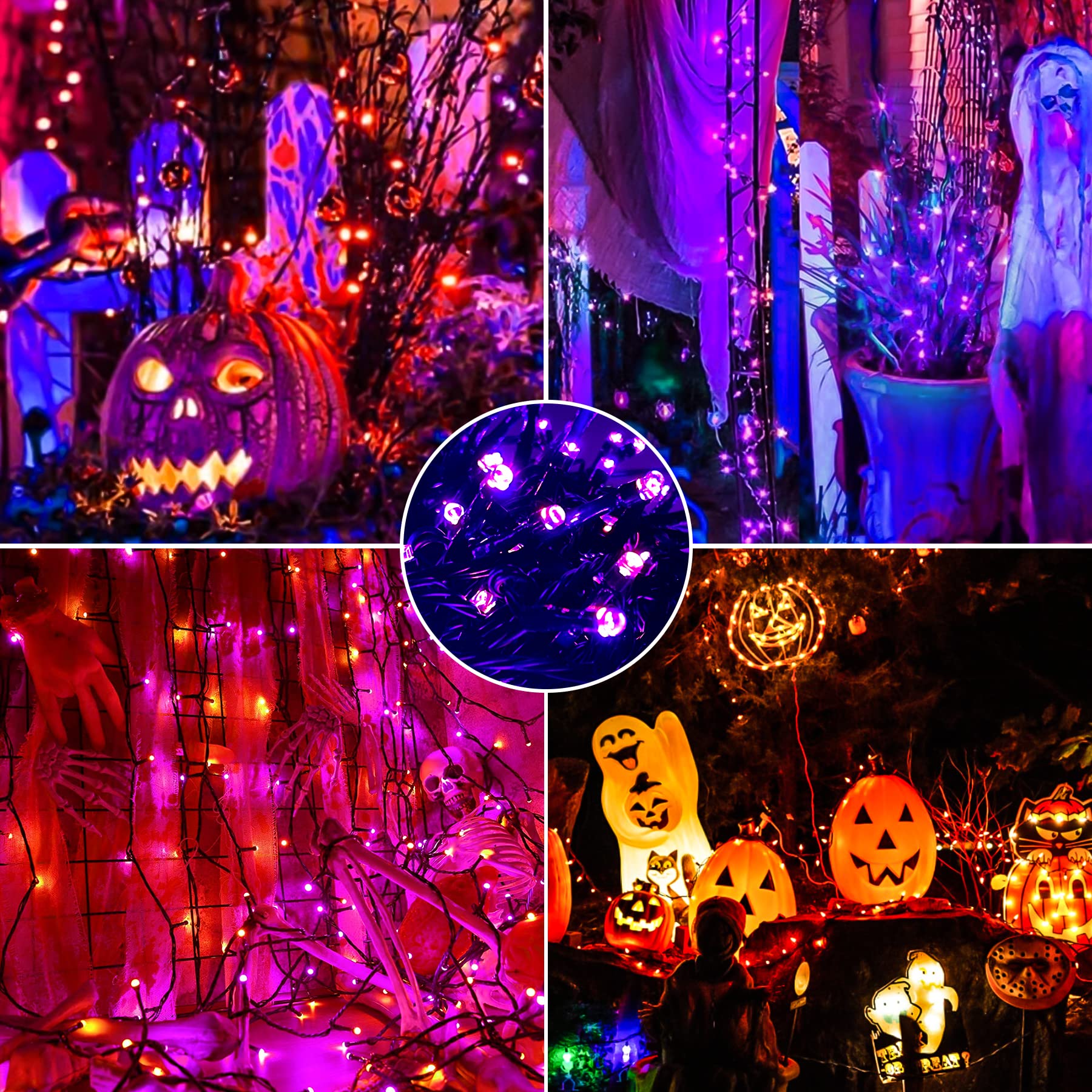 Mzd8391 Orange Purple Halloween Lights Outdoor Indoor, 108Ft 300 Led 2 Colors In 1 Christmas Lights, Fairy Lights, End To End Co