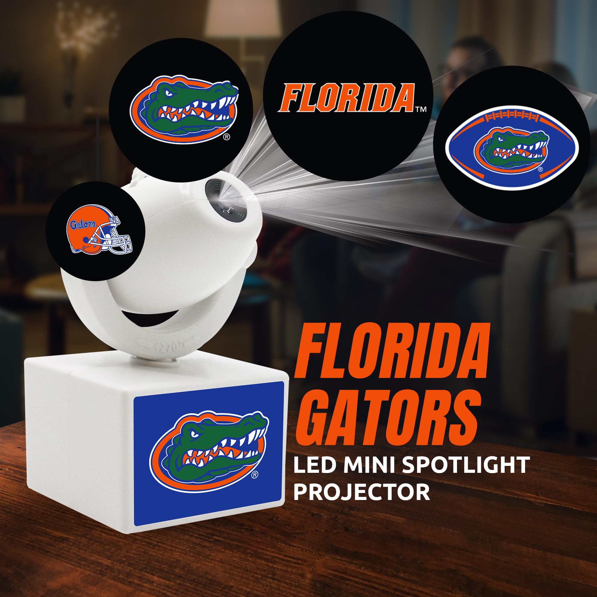 Sporticulture Florida Gators Led Mini Spotlight Projector - Adjustable, Portable, Battery-Operated