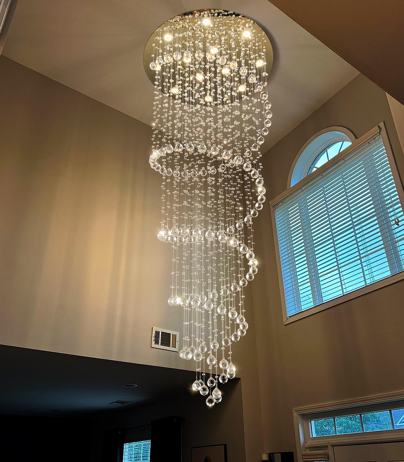 HAIXIANG 118 Inches Crystal Glam Chandelier Long Light Chandeliers with Dimmable Light Bulbs Gold High Ceiling Pendants Light Fixtures for Foyer Entryway Living Room Stair
