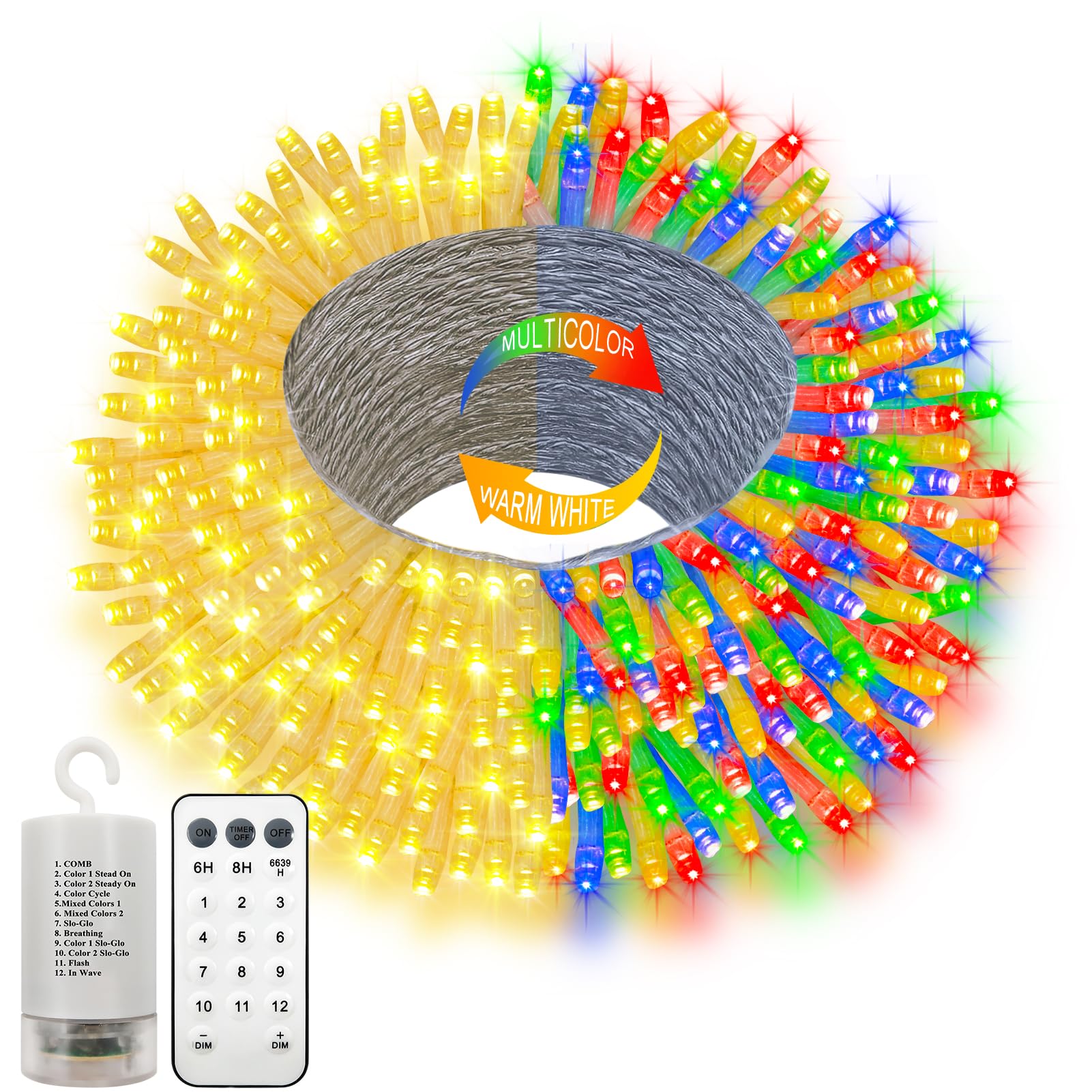 66Ft 200 LED String Lights Battery Operated, 12 Modes Christmas String Lights with Remote Timer Fairy Twinkle Lights for Indoor Outdoor Wedding Party Tree Decor(Multicolor)