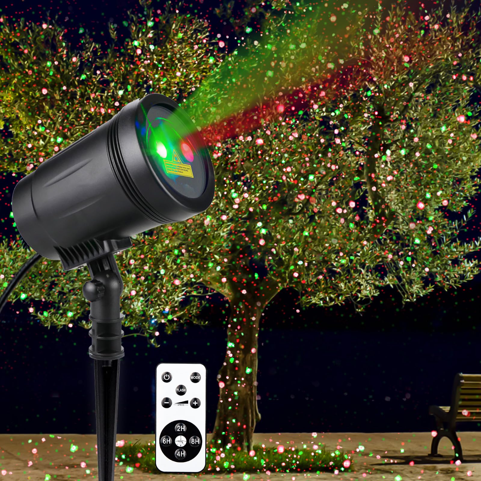 Christmas Laser Projector Lights Outdoor Indoor, 2 Colors with Red and Green Star Show, Christmas Laser Projector Lights Waterpr