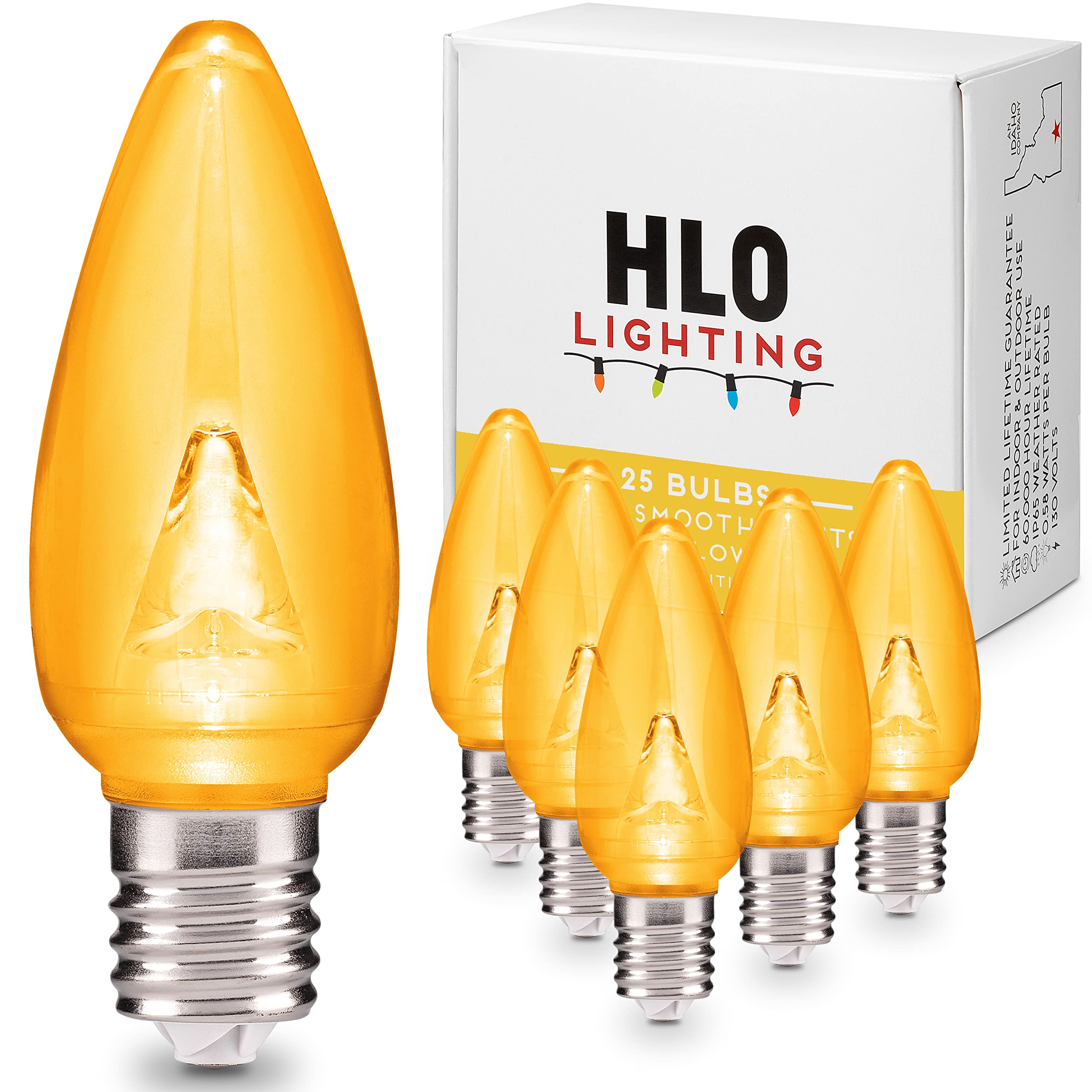 HLO Lighting Smooth C9 Christmas Lights | Yellow LED Bulbs for Indoor & Outdoor Christmas Decor | Set of 25