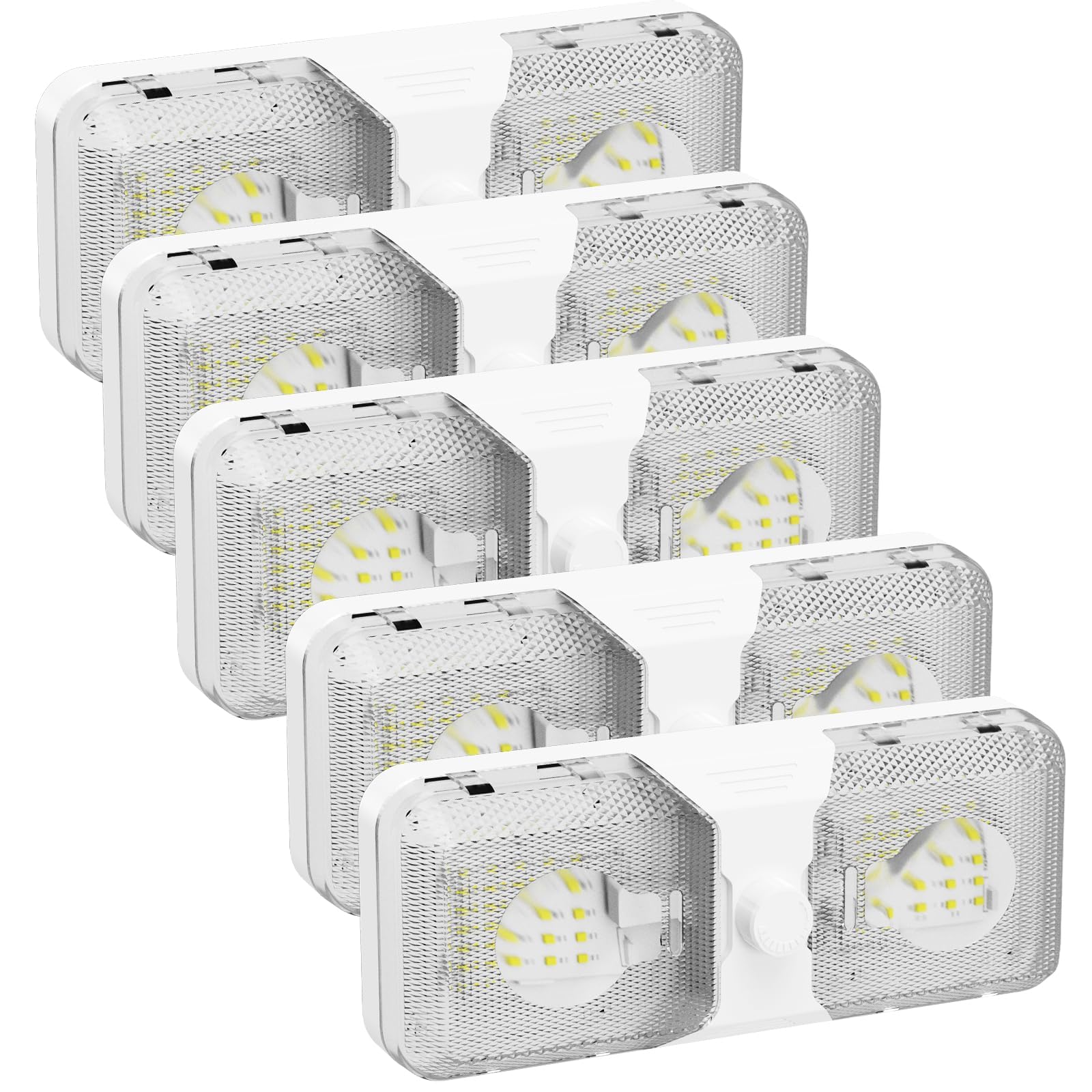 RVGUARD RV LED Ceiling Double Dome Light  12V LED Lights  Interior Light with Adjustable Brightness & Memory Function  6500K Cold White  for RV  Trailer  & Camper Van  5 Pack