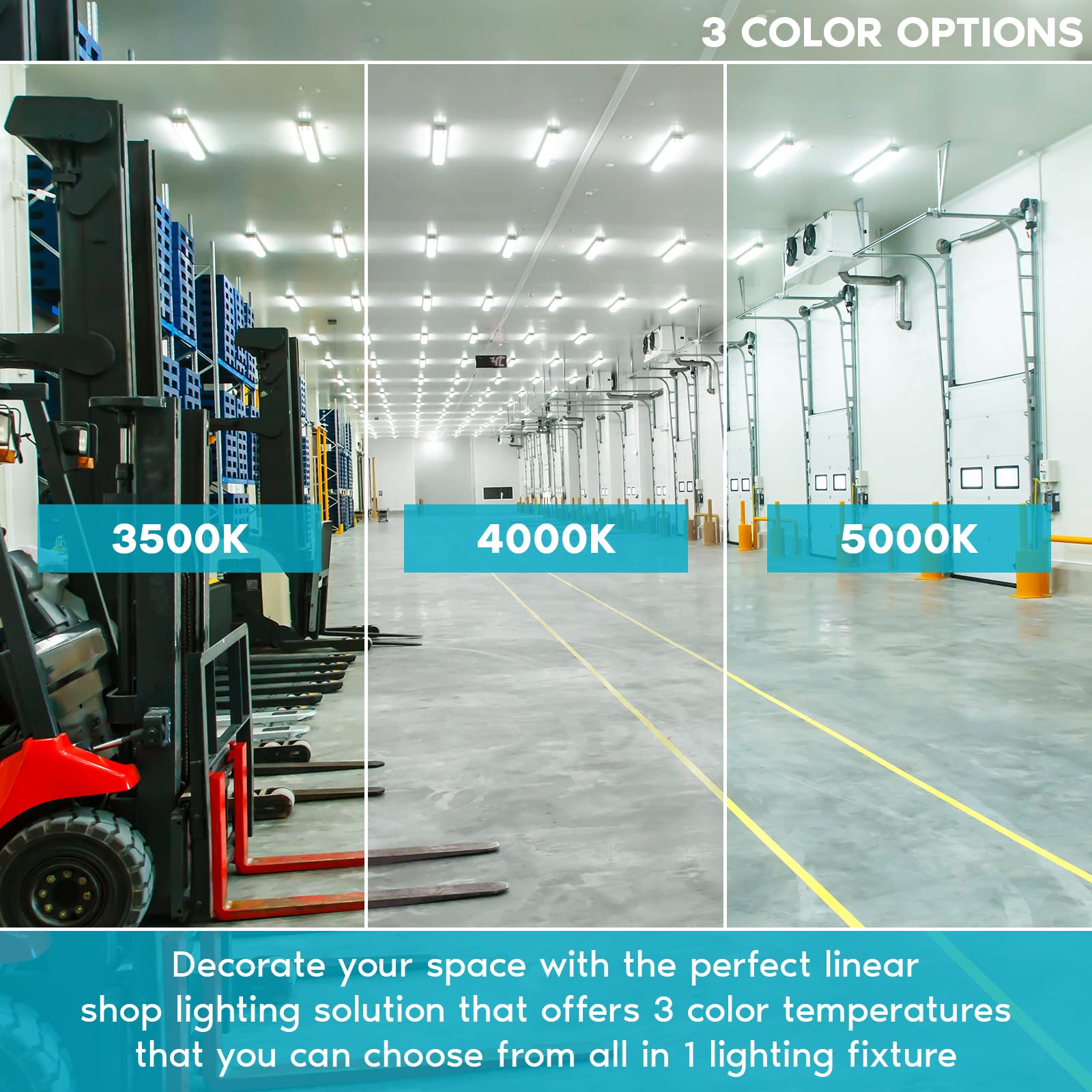 Luxrite 3Ft Slim Led Shop Light, 25W, 3450 Lumens, Linear Strip, 3 Color Selectable 3500K-5000K, 0-10V Dimmable, Flush Mount, Ul