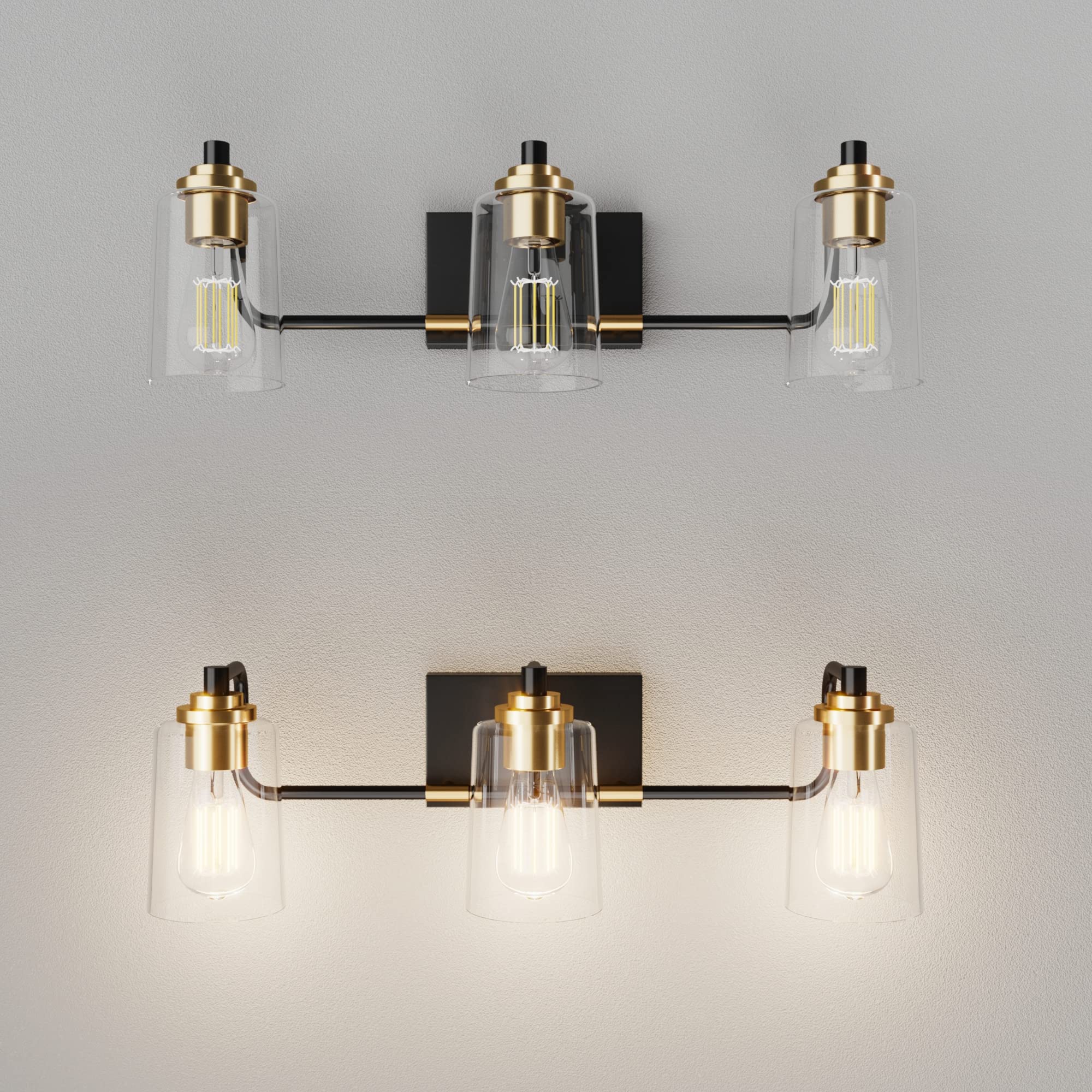 Solfart Bathroom Light Fixtures 3-Light Vintage Bathroom Vanity Light Over Mirror Wall Sconces In Black Brass Vanity Lights For