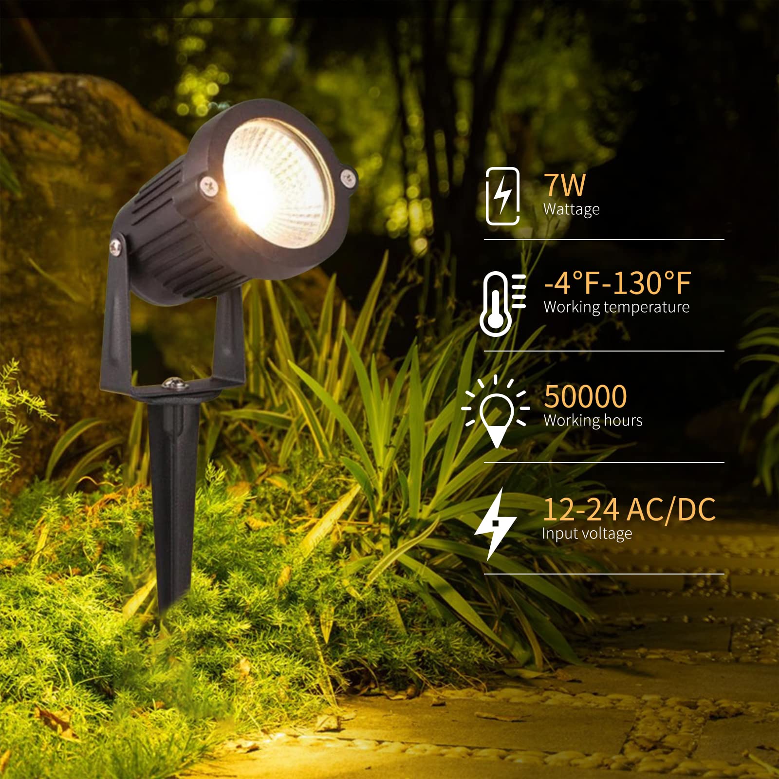 REEGOLD 7W LED Landscape Lights - 700LM Warm White Spotlights, IP65 Waterproof, 24 Pack for Outdoor Garden & Pathway Lighting