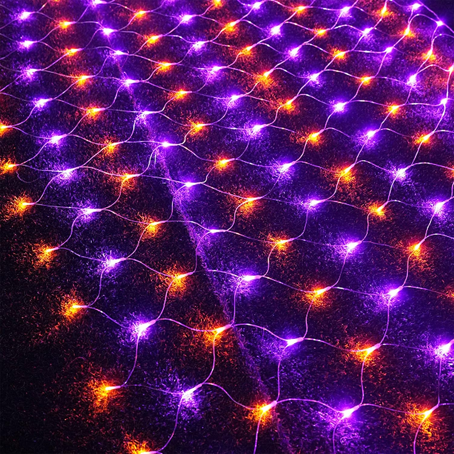 WATERGLIDE 12FT x 5FT Outdoor Halloween Net Lights, 360 LED Fairy String Light, 8 Modes, Orange & Purple