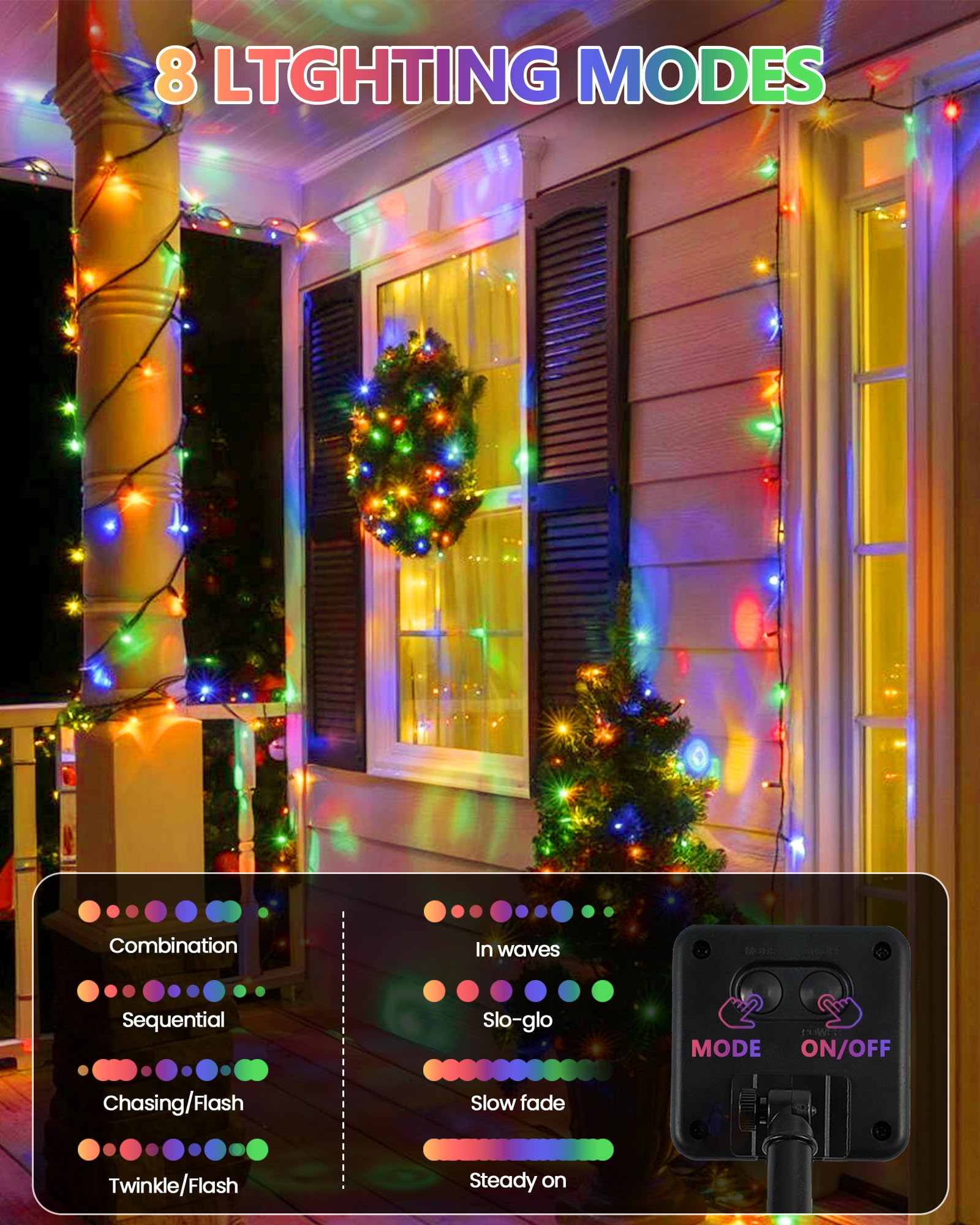 YIQU Solar Christmas Lights Outdoor, 600 LED, 198 FT, Waterproof, Multicolor, 8 Lighting Modes, 6 Pack