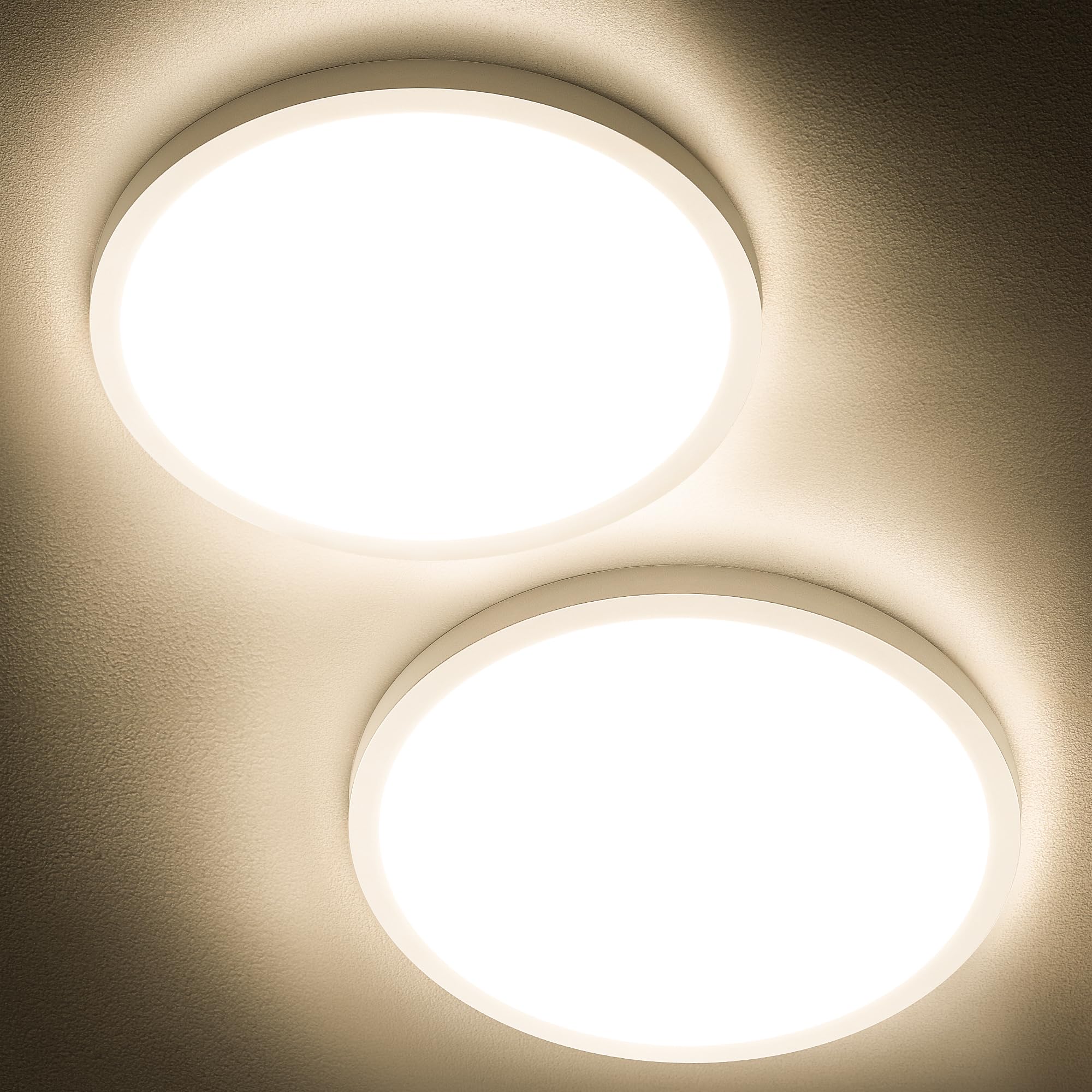 Sunrider 2-Pack Led Flush Mount Ceiling Light Fixture, 3000K Warm White, 2400Lm, 12 Inch 24W 240W Equiv. Round Flat Ceiling Ligh