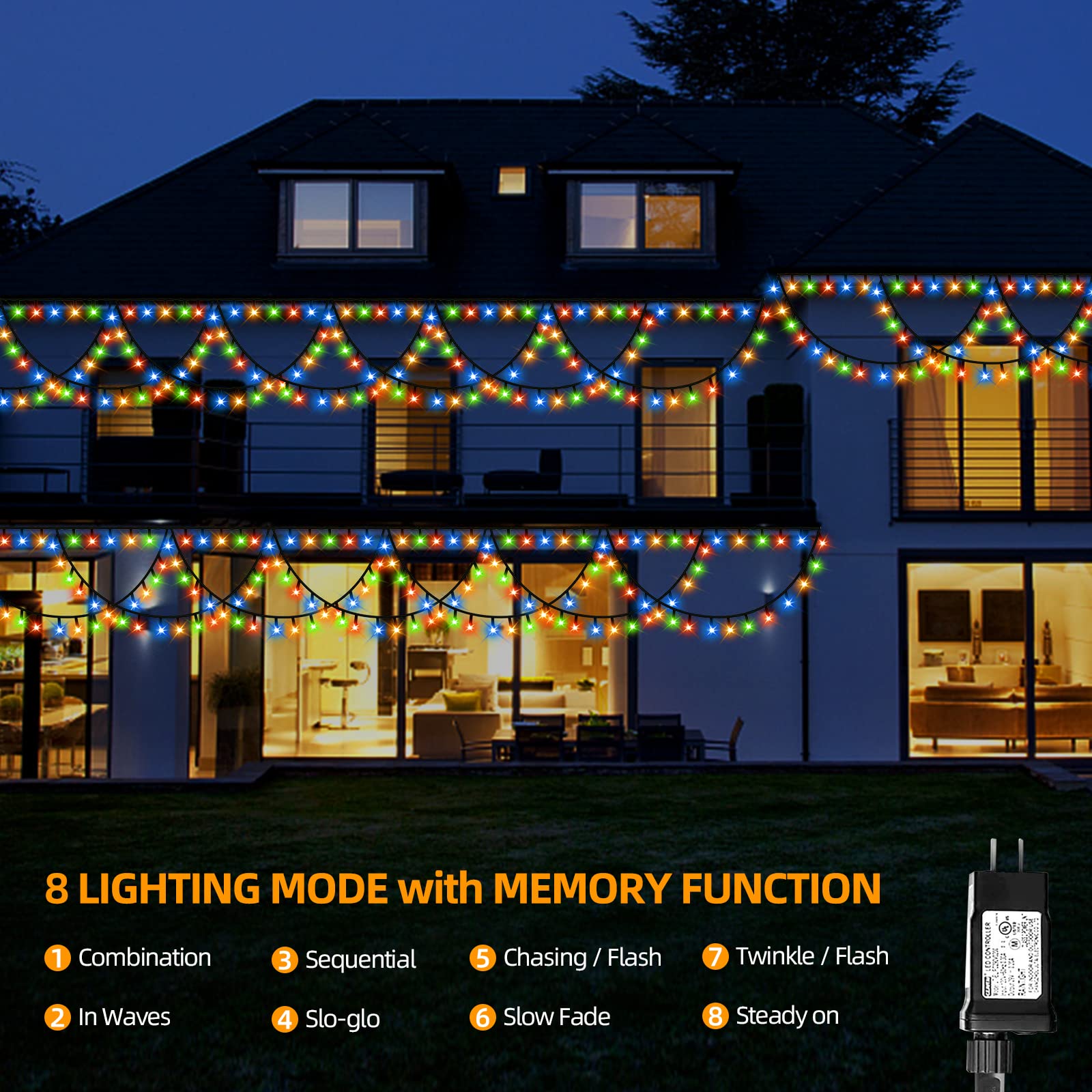 Xtf2015 Christmas Lights Outdoor Color Changing 40Ft 380 Led Christmas String Lights Extendable 8 Modes, Waterproof Half Round C