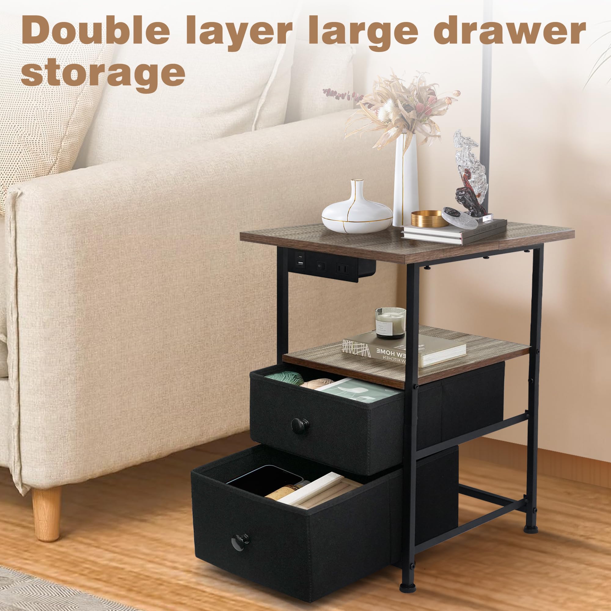 Pesrae Floor Lamp With Table & 2 Drawers, End Table With 3 Color Temperature Reading Light, Side Table Lamp With Usb & Type C &