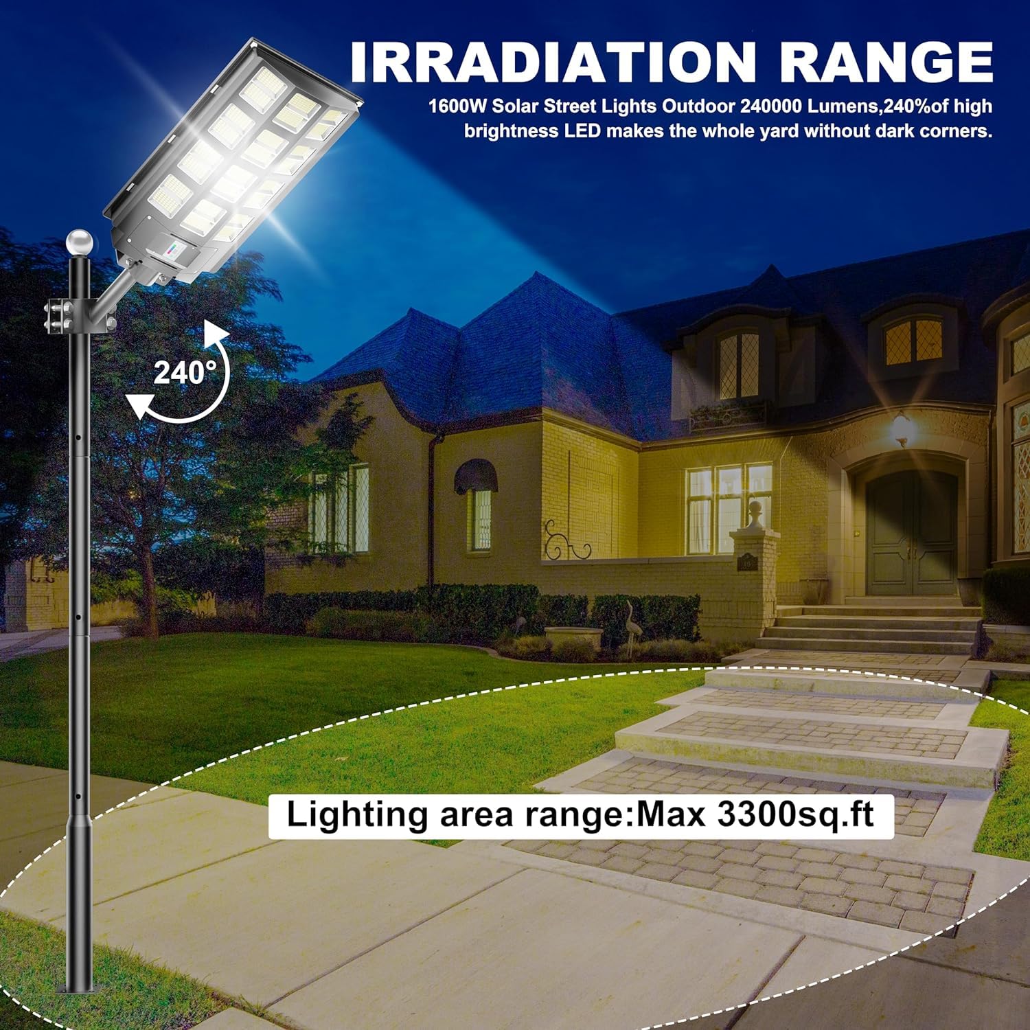 Jadisi 1-Pack 6800W Solar Street Light, Solar Street Lights Outdoor Waterproof, 240000Lm 7000K Solar Powered Street Light, Dusk To Dawn, With Motion Sensor, Led Wide Angle Lamp