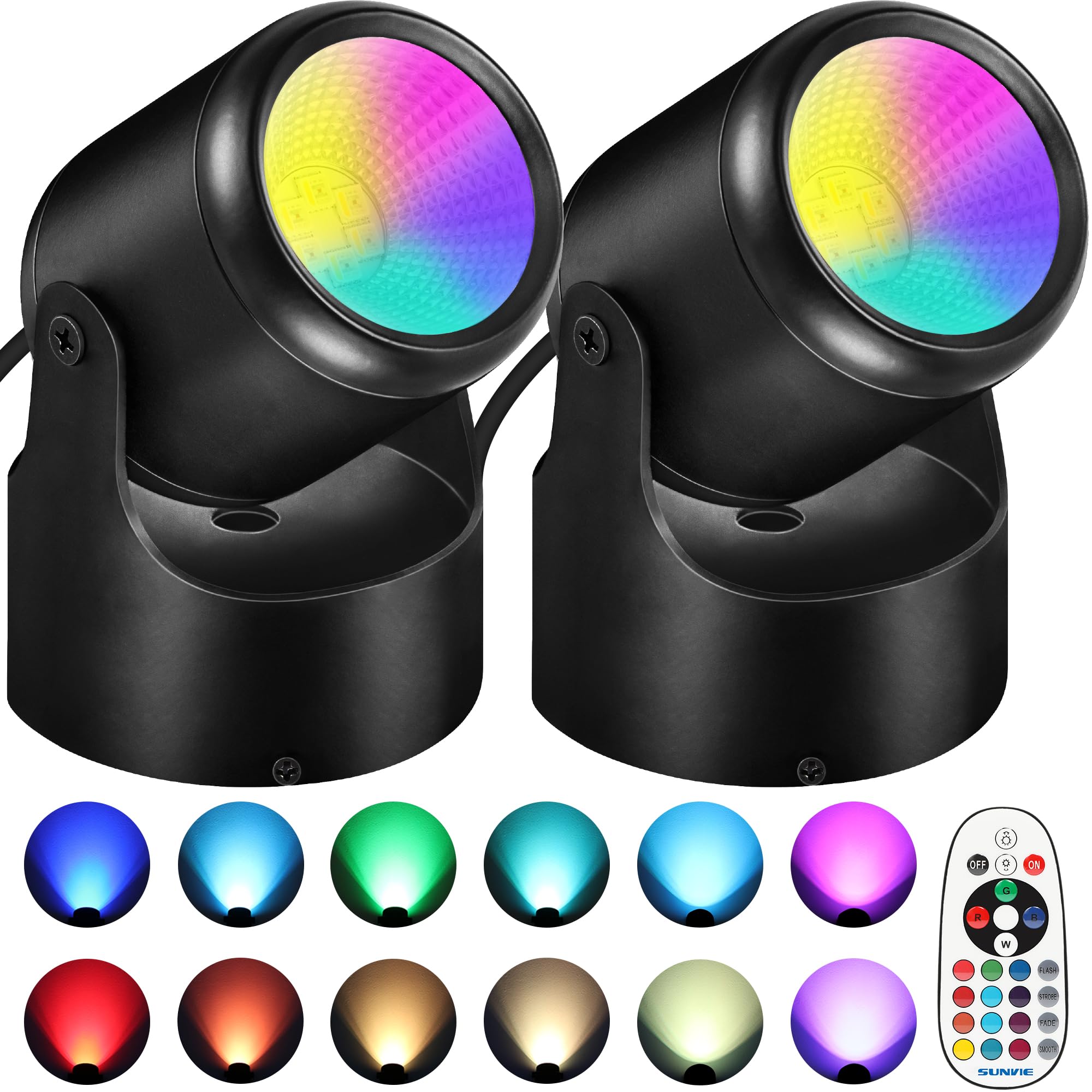 URTOM RGBW LED Christmas Spot Lights 6W with Remote Control, 16 Color Changing, Dimmable, Indoor Use, Black, 2 Pack, Model SHRS05B02B