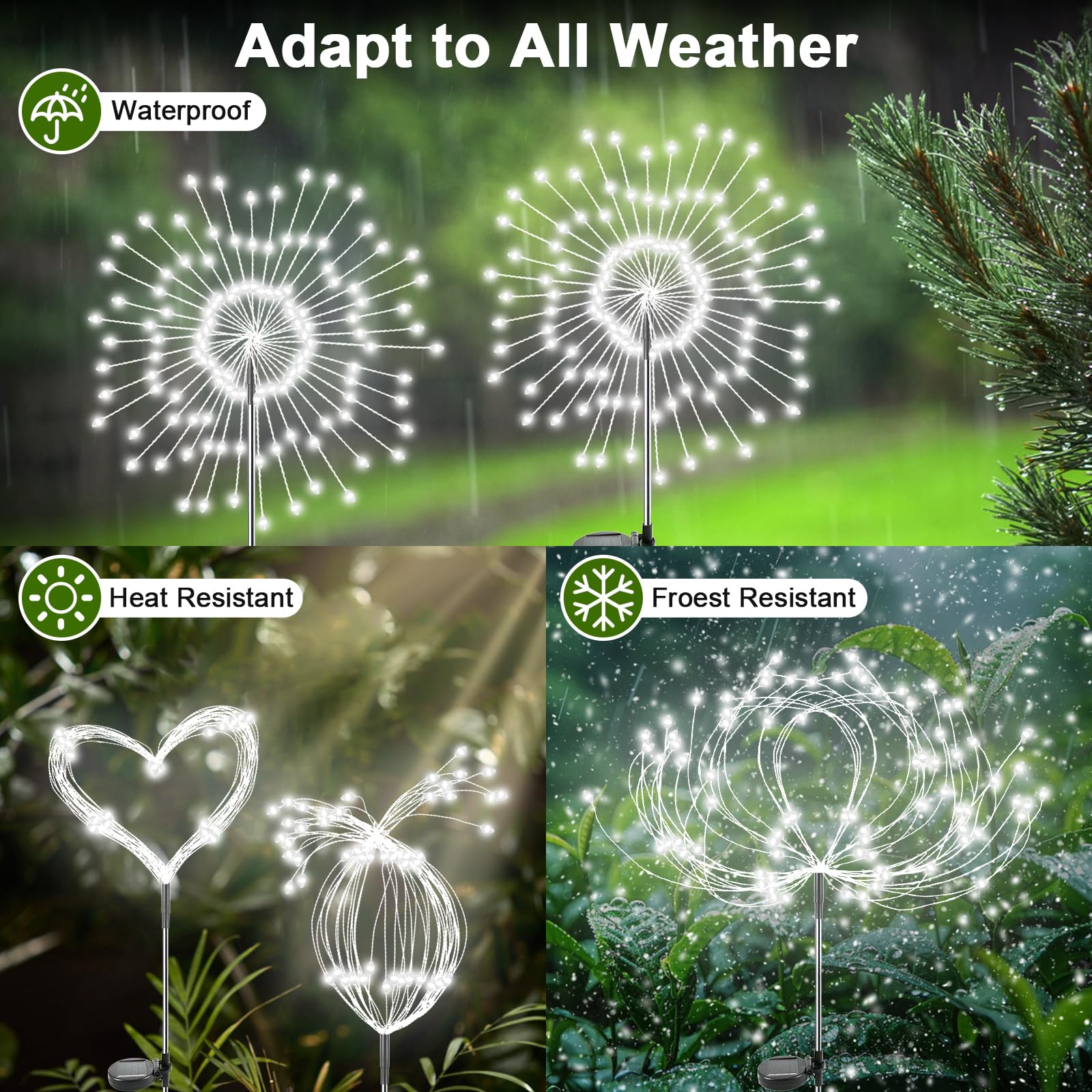 Yaafen Solar Garden Lights Outdoor, 2 Pack 120 Led Twinkling Solar Firework Lights Decorative With 2 Modes, Outdoor Waterproof S