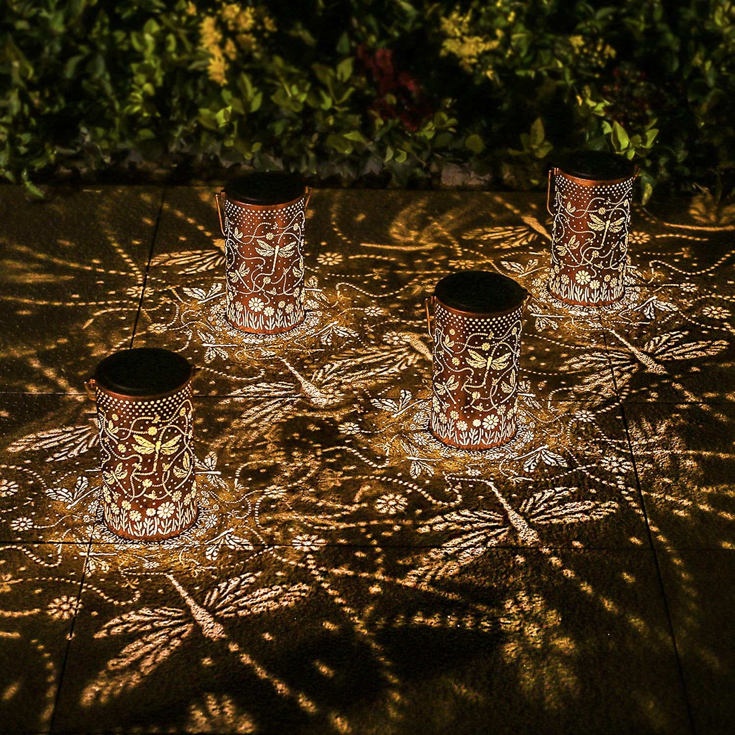 2 Pack Dragonfly Outdoor Solar Hanging Lanterns Waterproof Led Solar Lights Metal Decorative Lanterns For Garden, Patio, Courtya