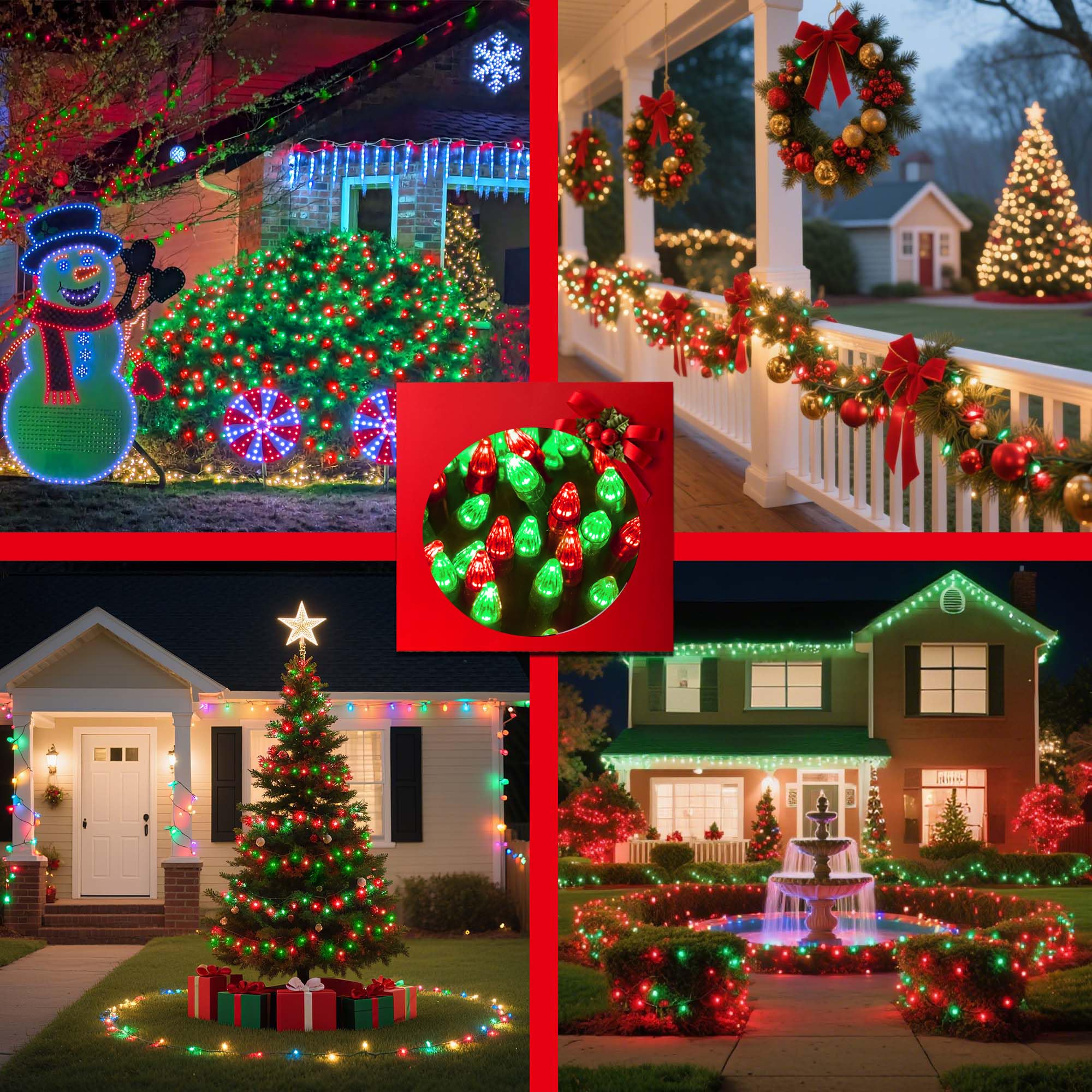Quhuatu 750 Led 240Ft Christmas Lights Outdoor 12 Lighting Modes Christmas String Lights With Timer  Dimmable Red & Green Led Stringlights Waterproof For Yard Tree Wedding Party Holiday Red & Green