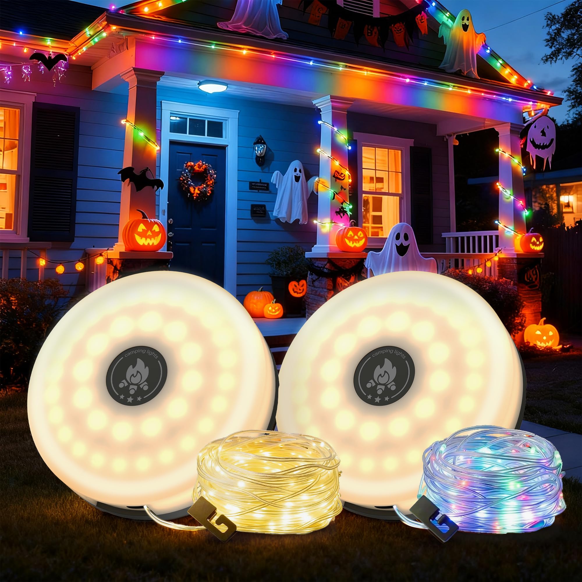 L LOHAS LED Camping String Lights, 32.8FT, 8 Modes, Waterproof, 2 Packs, Green - RGBW, Plastic