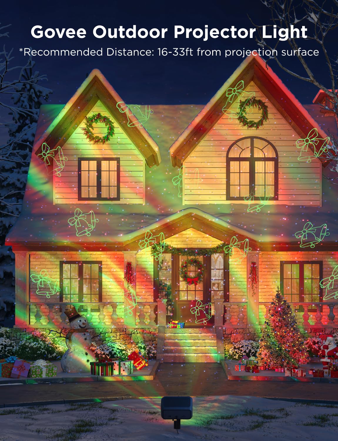Govee Outdoor Projector Light, Aurora Star Projector, 16 RGB Patterns, IP65 Waterproof, Alexa & Google Compatible, Model H7073, Black