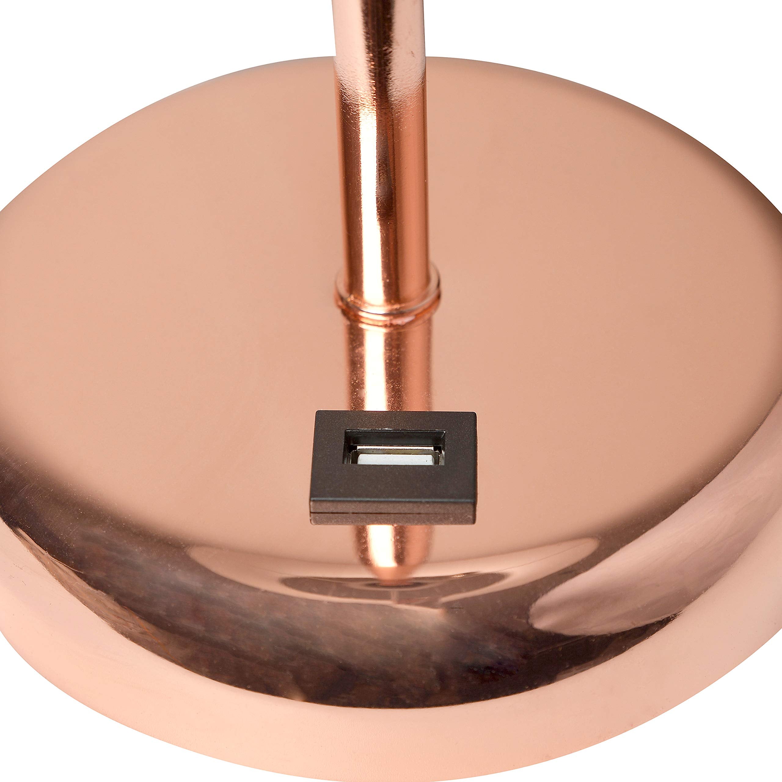 Simple Designs Lt2044-Rgd Rose Gold Stick Table Desk Lamp With Usb Charging Port And Drum Fabric Shade, White Shade