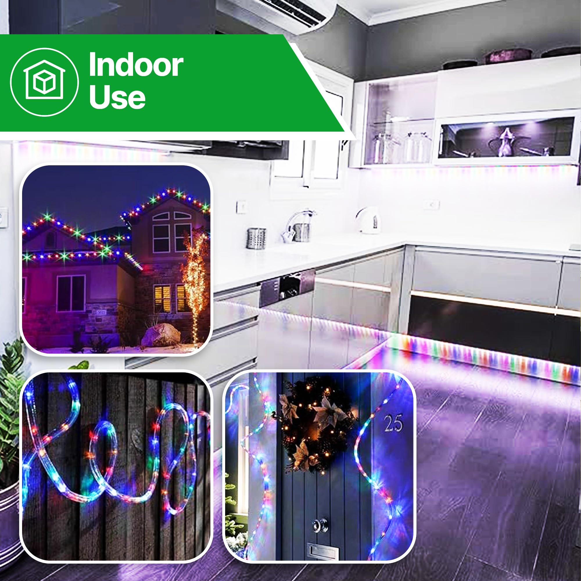 Tupkee LED Rope Light Multi-Color 24 Feet Pack of 2 - 10MM Diameter, 144 Long Life Bulbs for Indoor/Outdoor Use