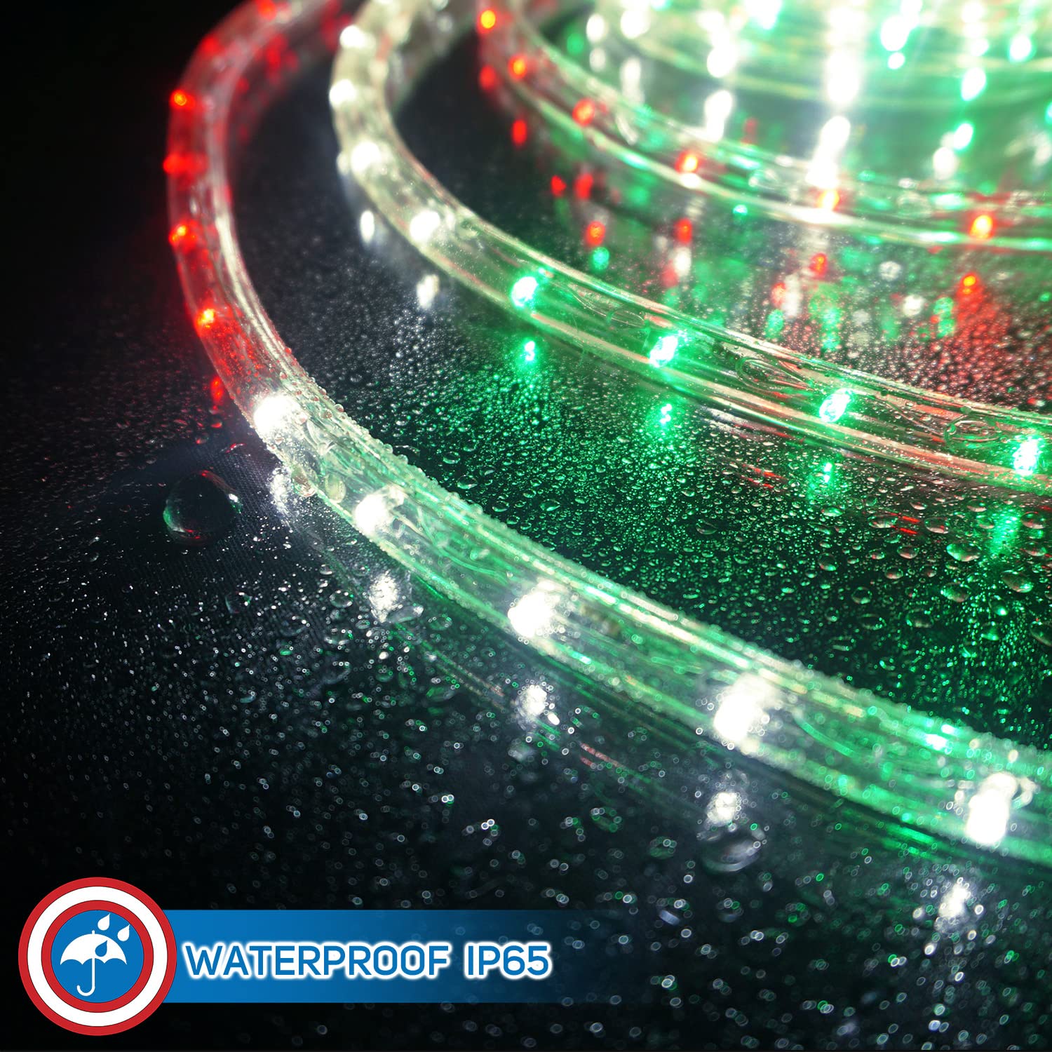 Russell Decor 50ft Patriotic LED Rope Lights - Red, White, Green, Flexible, Connectable, Model RDRPACRWG050CN