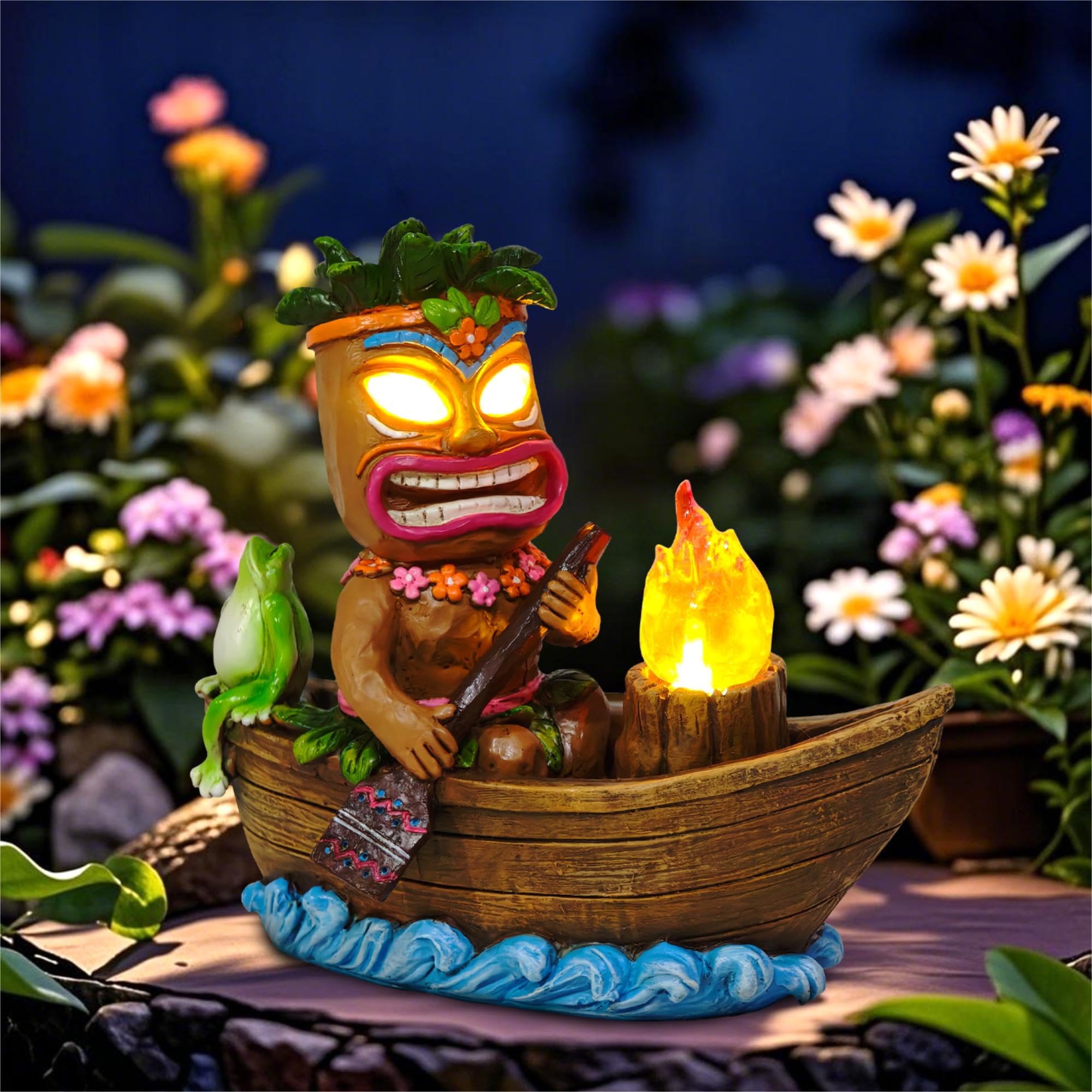 Cffownug Solar Tiki Outdoor Statues: Funny Tiki Bar Decor With Solar Light Outside Decoration For Lawn Yard Patio Garden Gifts For Housewarming (Boating)