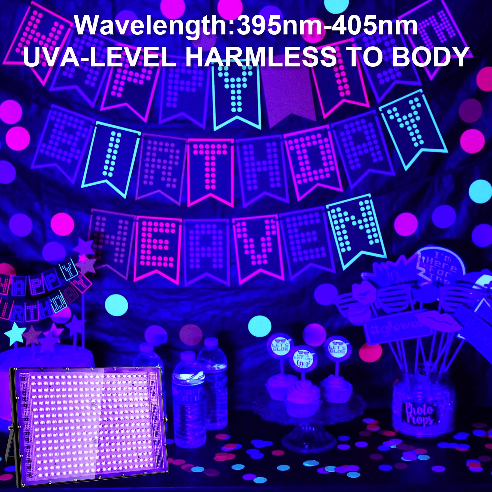 Indmird 300W Black Light Flood Light with Plug & Switch for Parties, Halloween & Stage Lighting - Aluminum, Black