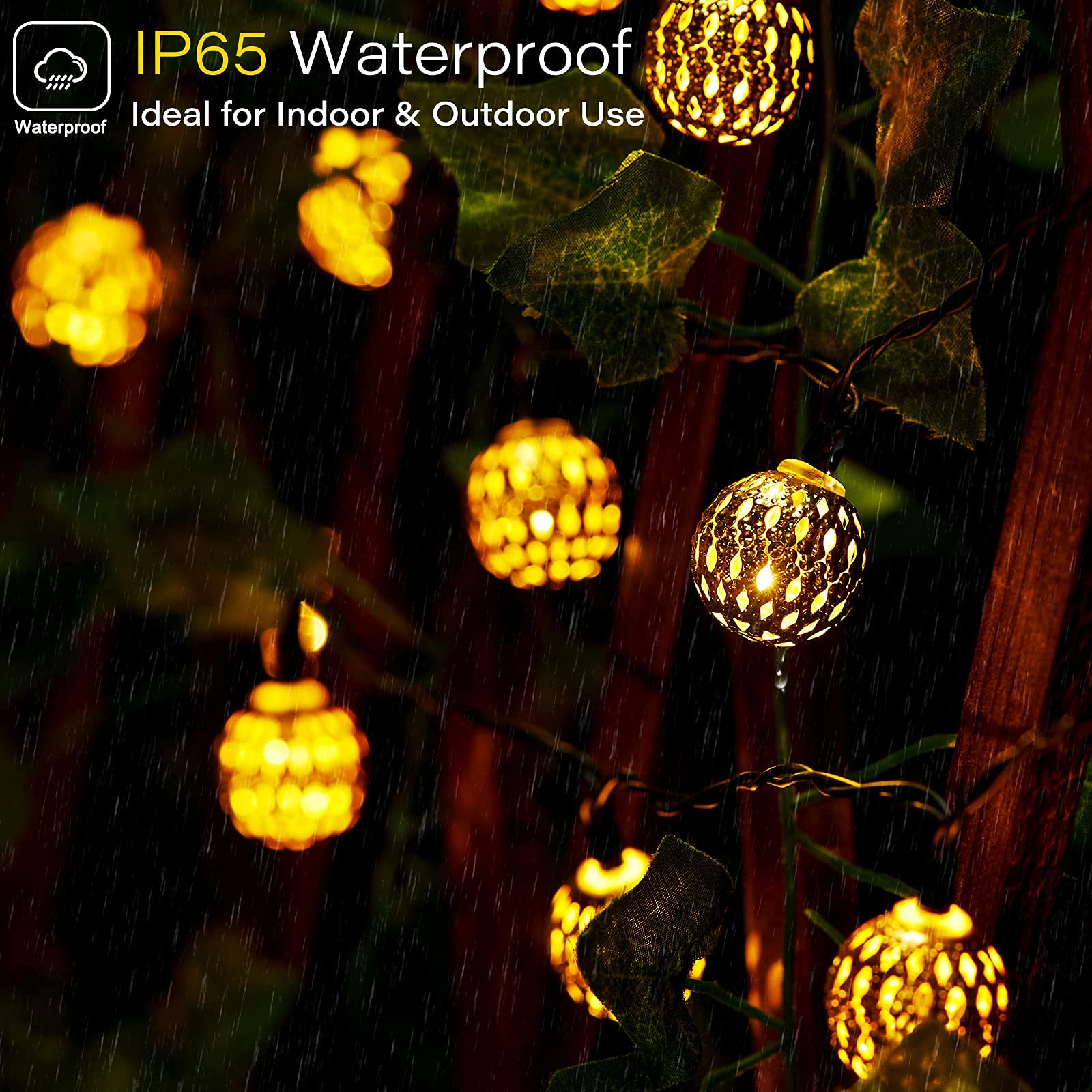 Brightown Solar String Lights, 35.6 Ft, 60 LED, Waterproof, 8 Lighting Modes, Warm White, Model JS-BLEDX-R