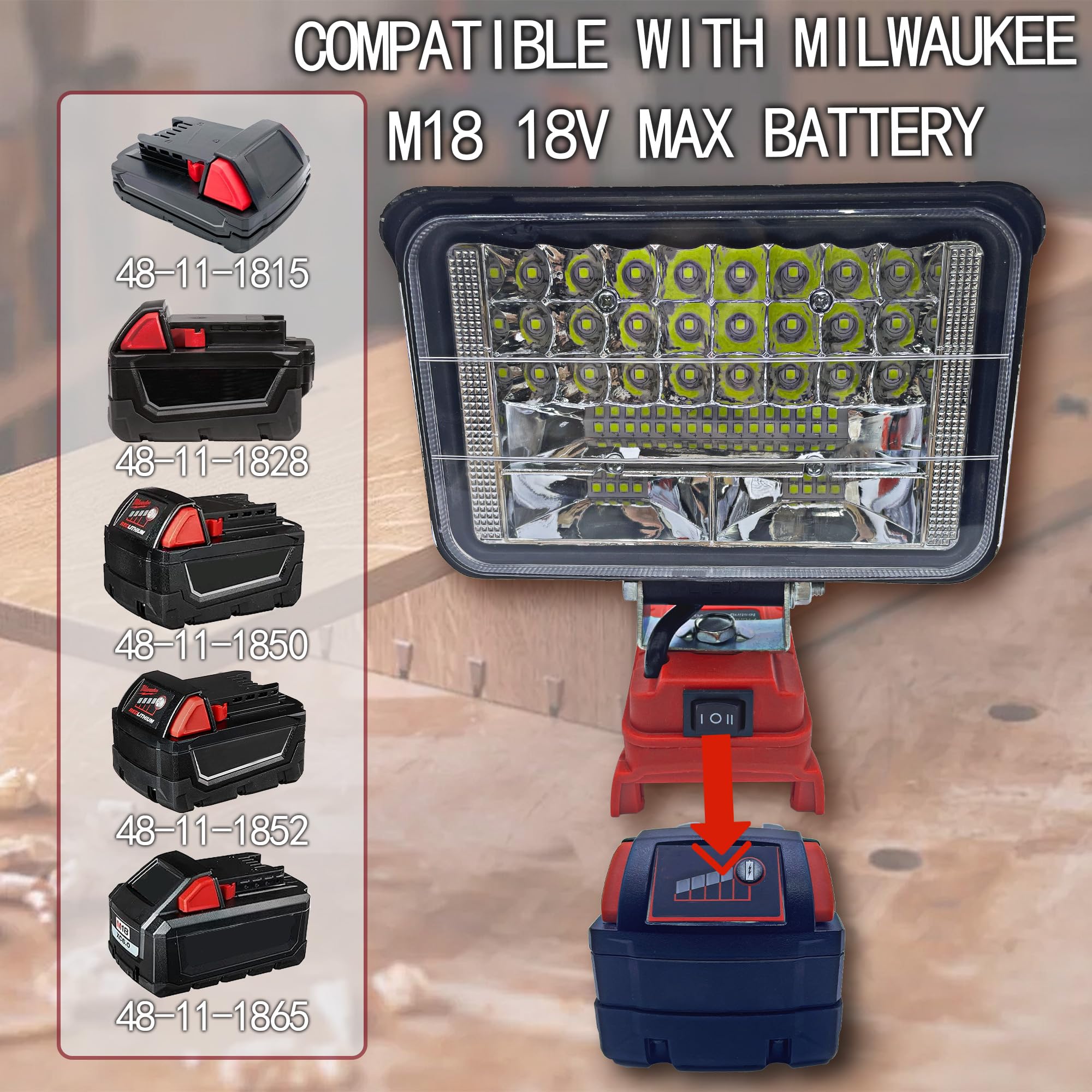 Byczone Led Work Light Cordless Handhelp For Milwaukee 18V Battery,60W 4500Lm Led Portable Light,Protection Usb Charging Port Fl