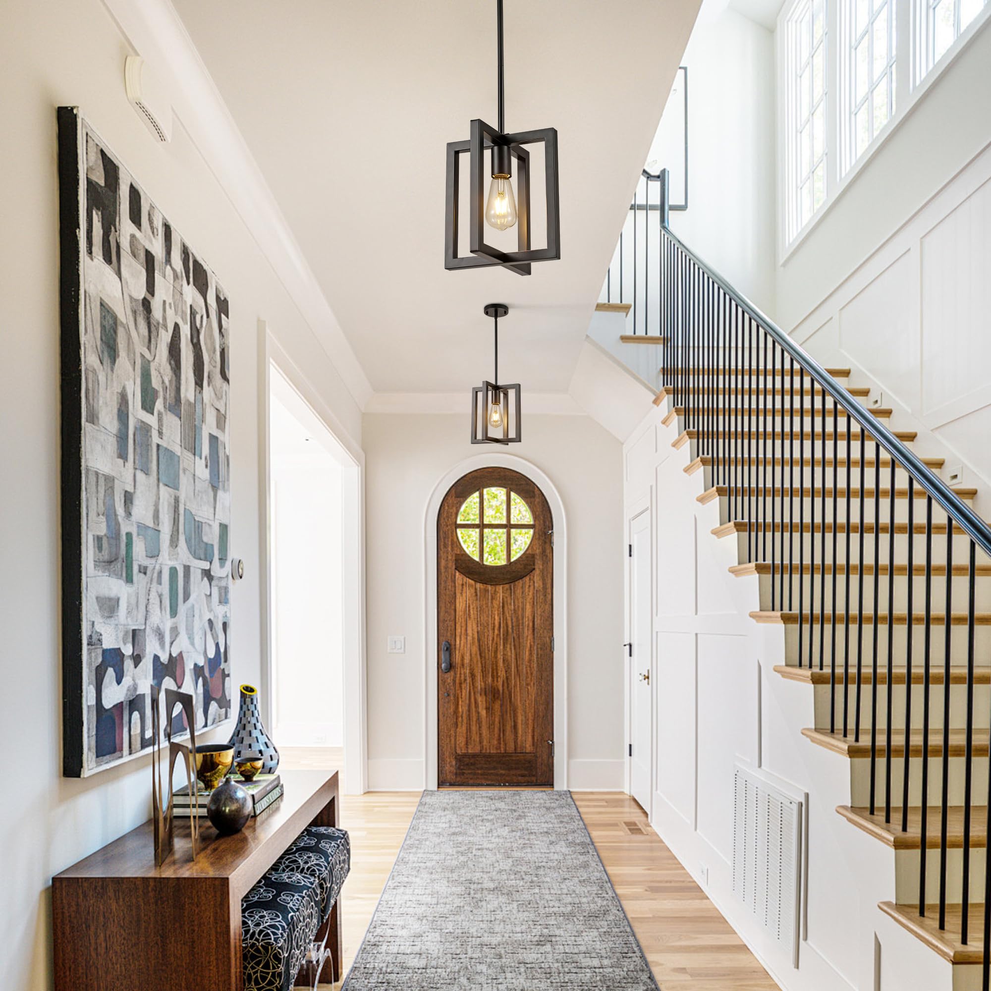 Klgxnrd Small Modern Farmhouse Black Pendant Lights Kitchen Island, Adjustable Hanging Metal Industrial Chandelier Ceiling Light