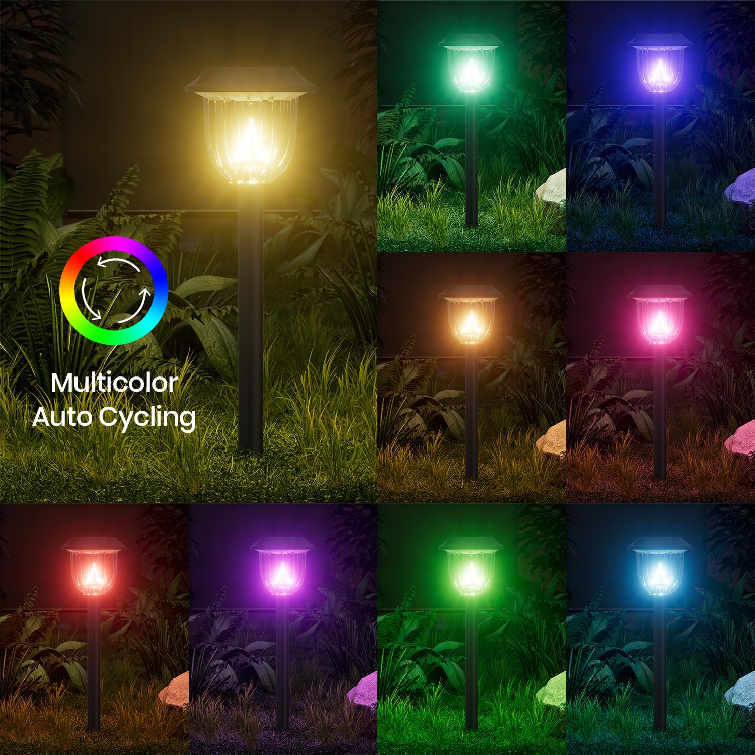 AOSEA Christmas Solar Pathway Lights - 4 Pack, RGB Color Changing, IP65 Waterproof, Durable Plastic, Model AOSXJ-004-RGB