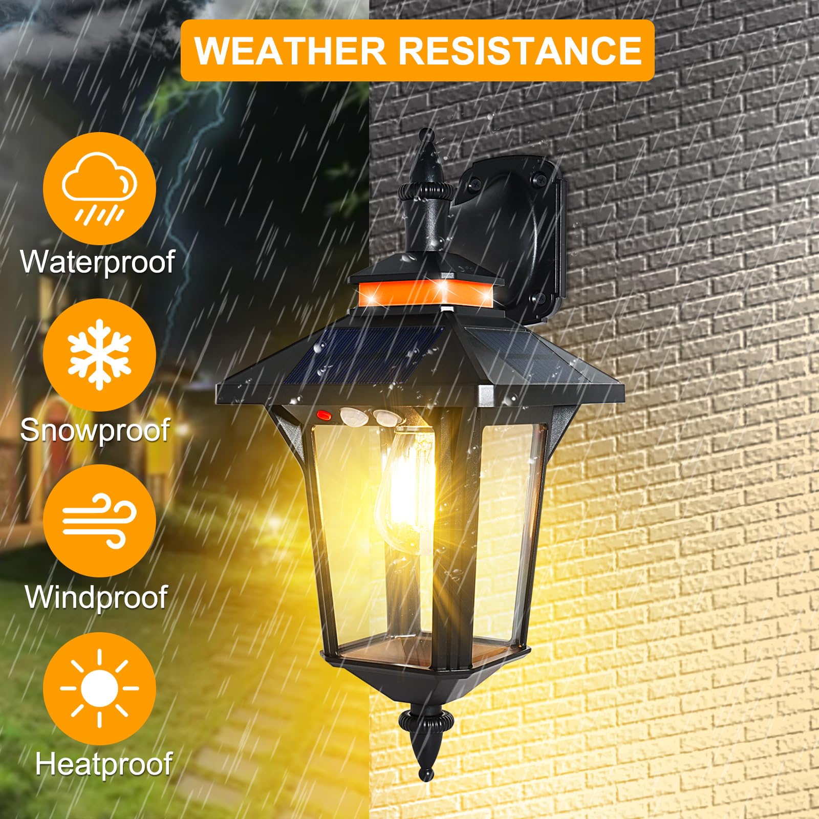 Solar Powered Wall Lantern Lights Outdoor With 3 Modes, Motion Sensor Solar Wall Light Waterproof, Dusk To Dawn Led Exterior Front Porch Lights Fixtures Wall Mount For Garage House Patio Doorway Yard