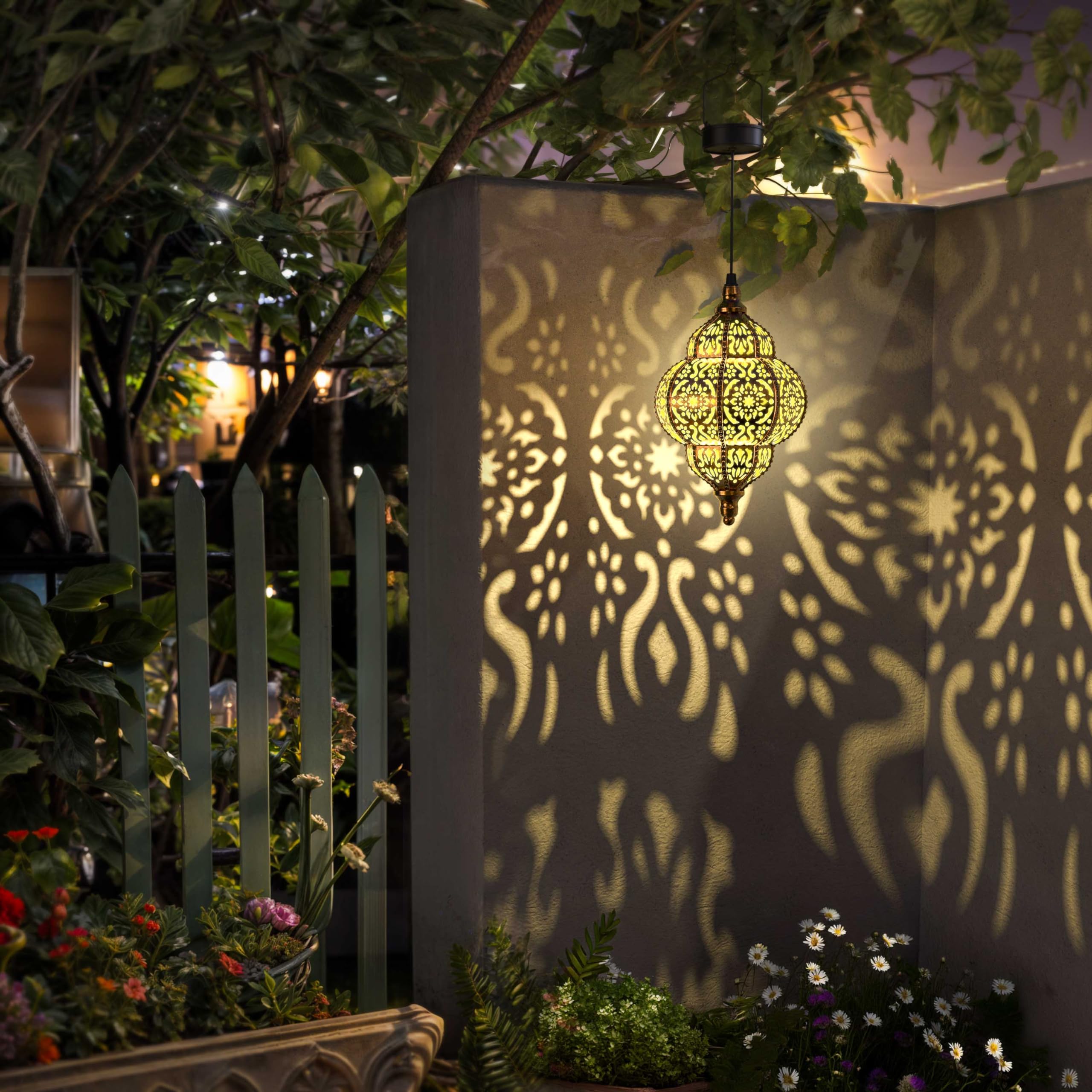 Hapjoy Hanging Solar Lights Outdoor Garden Decor Solar Lantern Waterproof Plastic Moroccan Outdoor Decorations For Patio Pathway