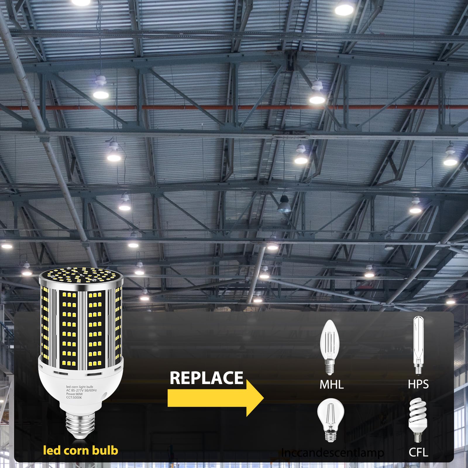 80W 2 Pack Led Corn Light Bulb(800W Equivalent ),Commercial Grade Daylight 5000K E26/E39 10500Lm Medium Mogul Base Led Lamp,Larg