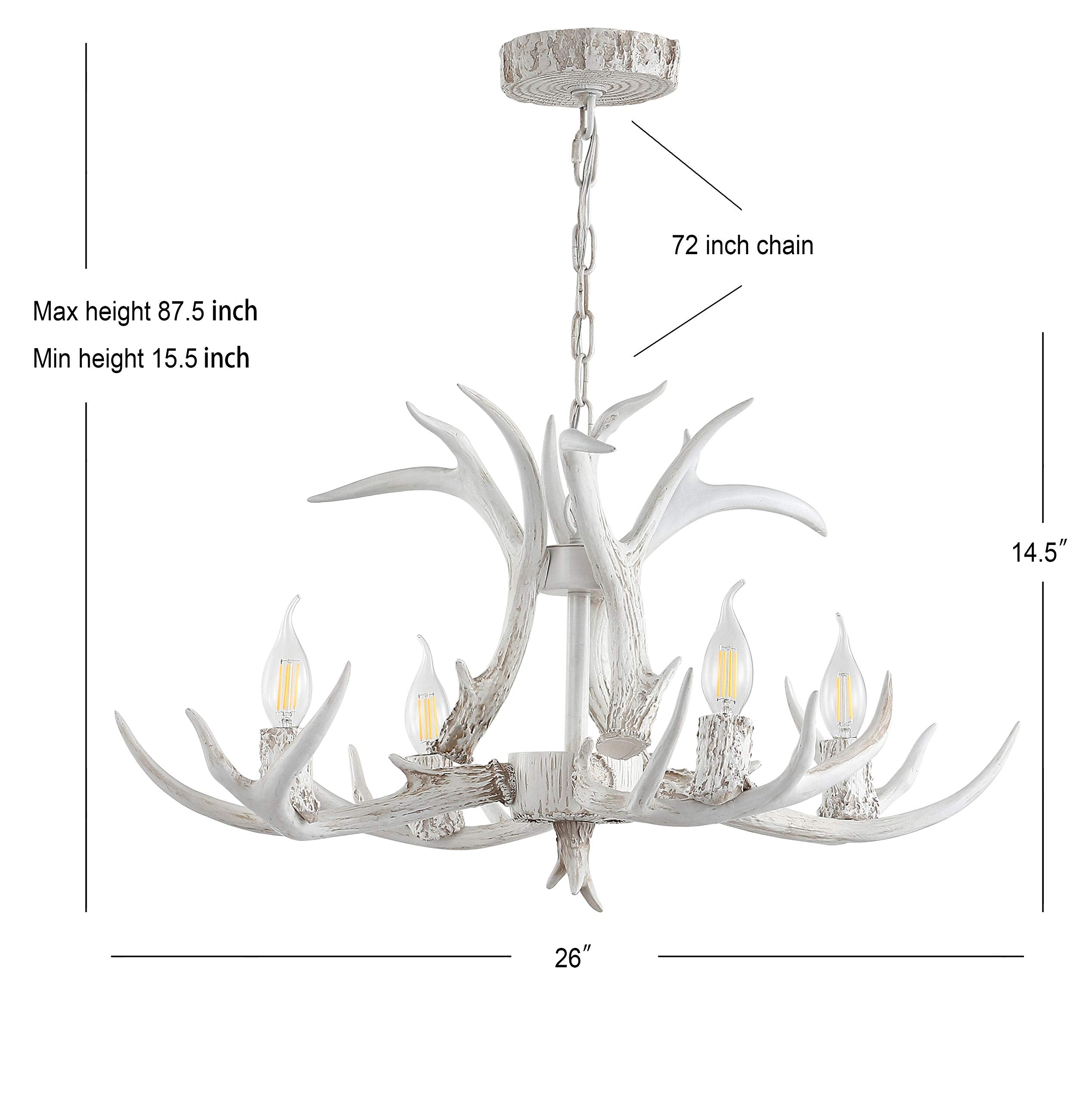 Jonathan Y Jyl6301B Eldora 26'' Adjustable Resin Antler 4-Light Led Chandelier, Glam, Rustic,Cottage,Transitional, Dimmable Dini